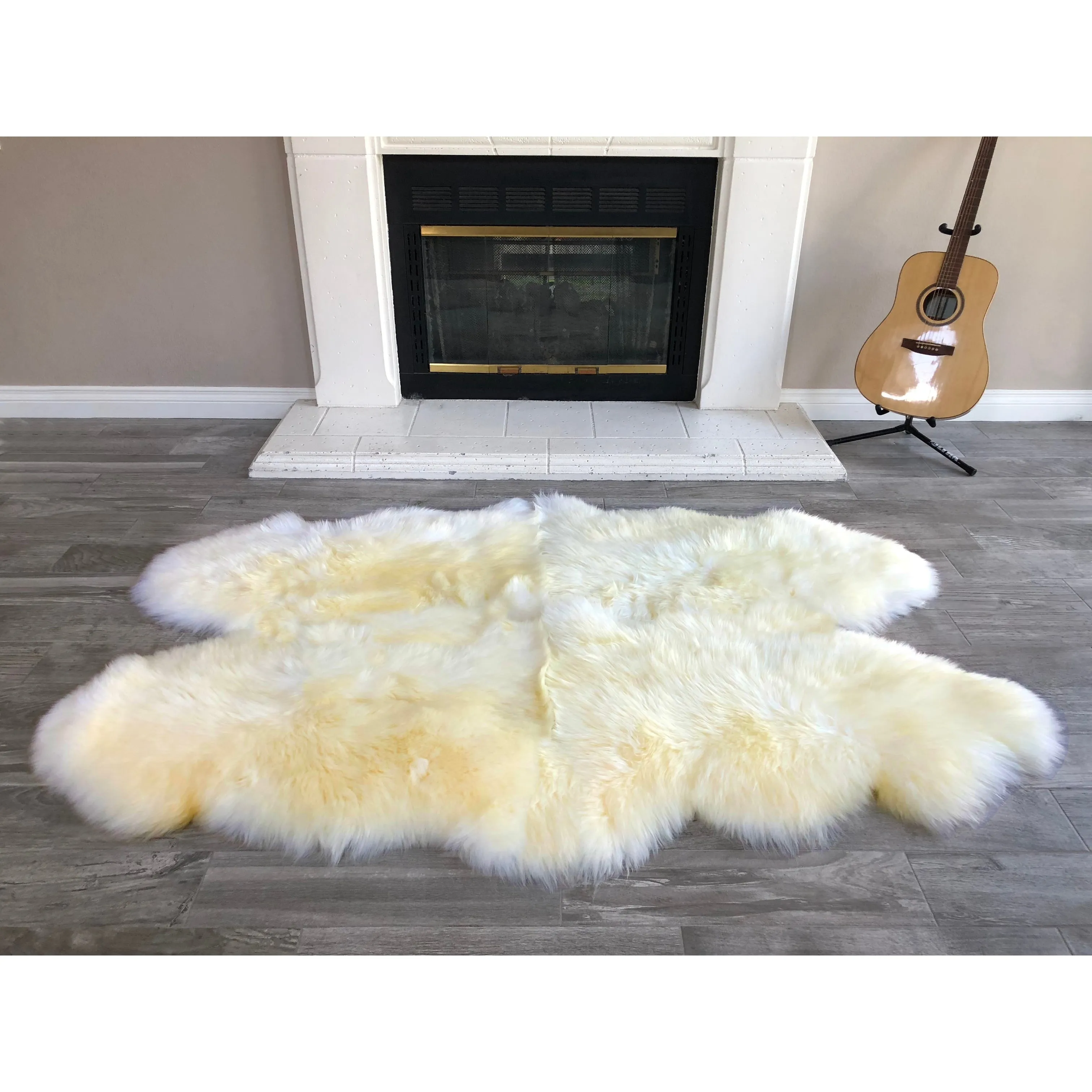 Dynasty Natural 4-Pelt Luxury Long Wool Sheepskin Shag Rug - 3'6 x 5'6