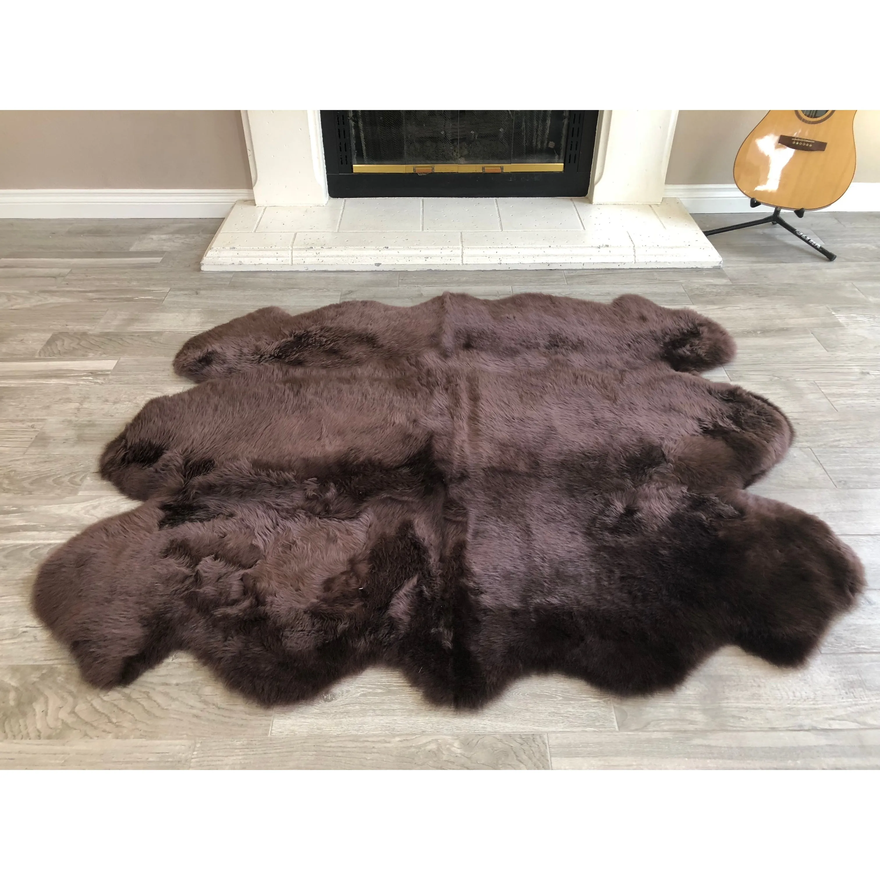 Dynasty Natural 6-Pelt Luxury Long Wool Sheepskin Shag Rug