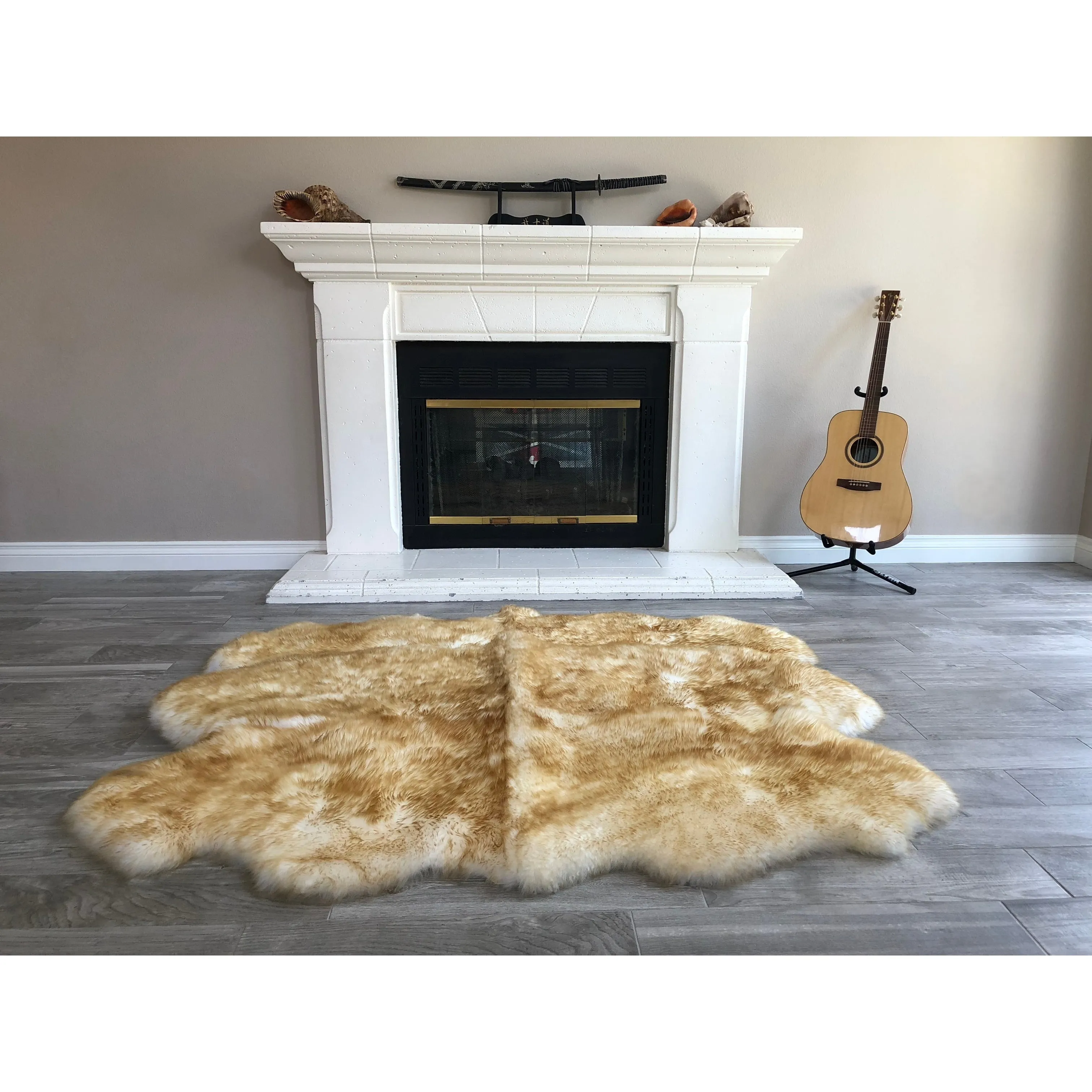 Dynasty Natural 6-Pelt Luxury Long Wool Sheepskin Shag Rug