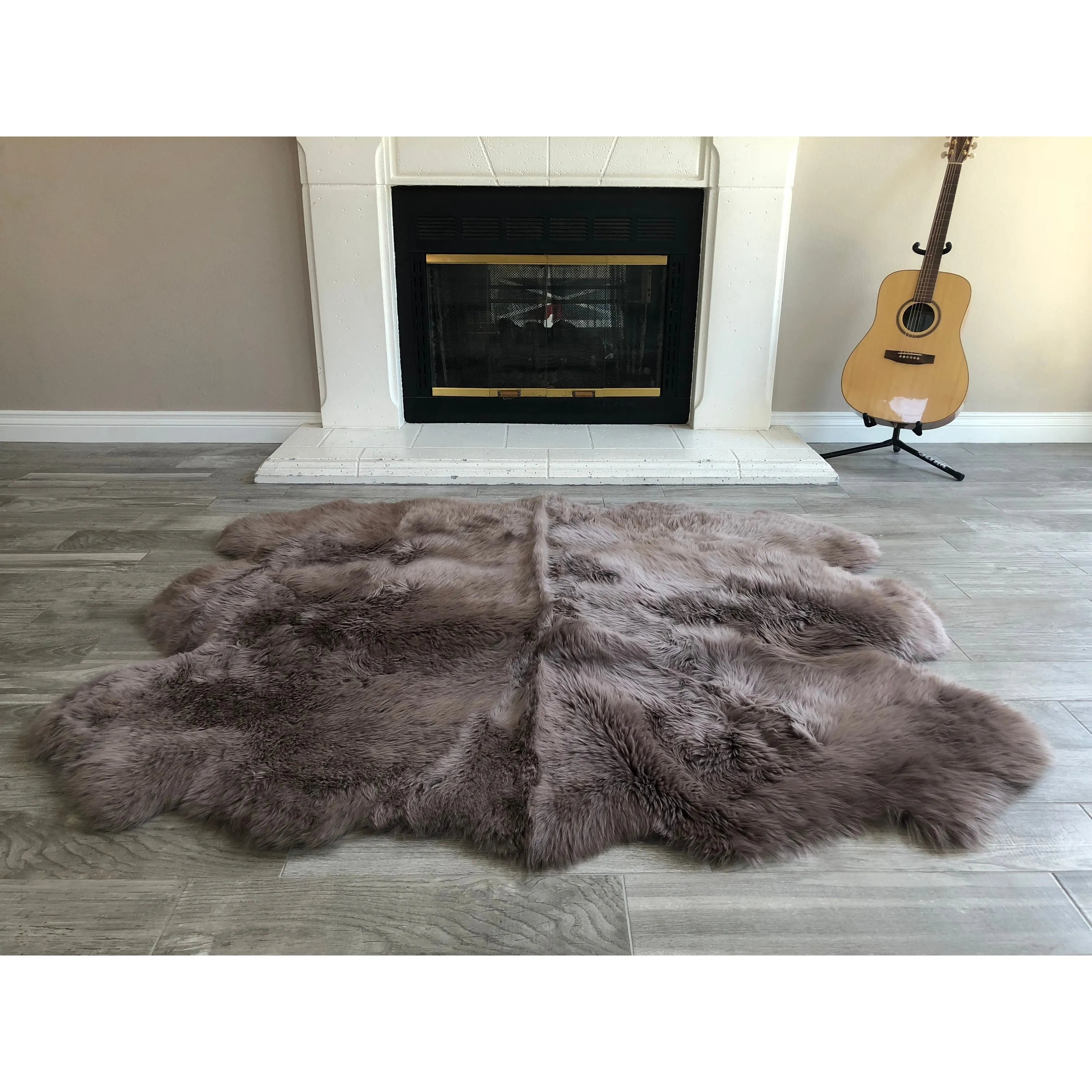 Dynasty Natural 6-Pelt Luxury Long Wool Sheepskin Shag Rug