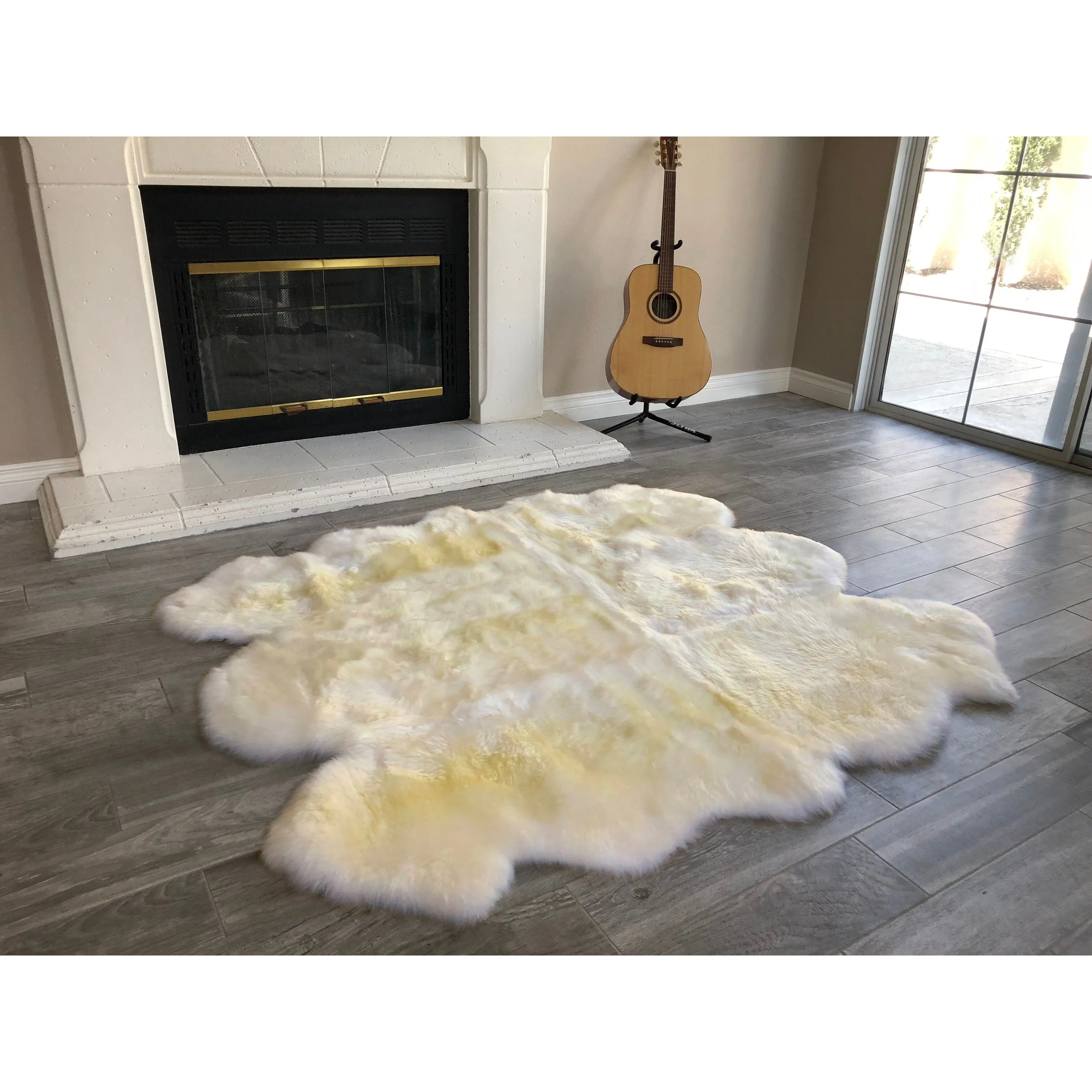 Dynasty Natural 6-Pelt Luxury Long Wool Sheepskin Shag Rug