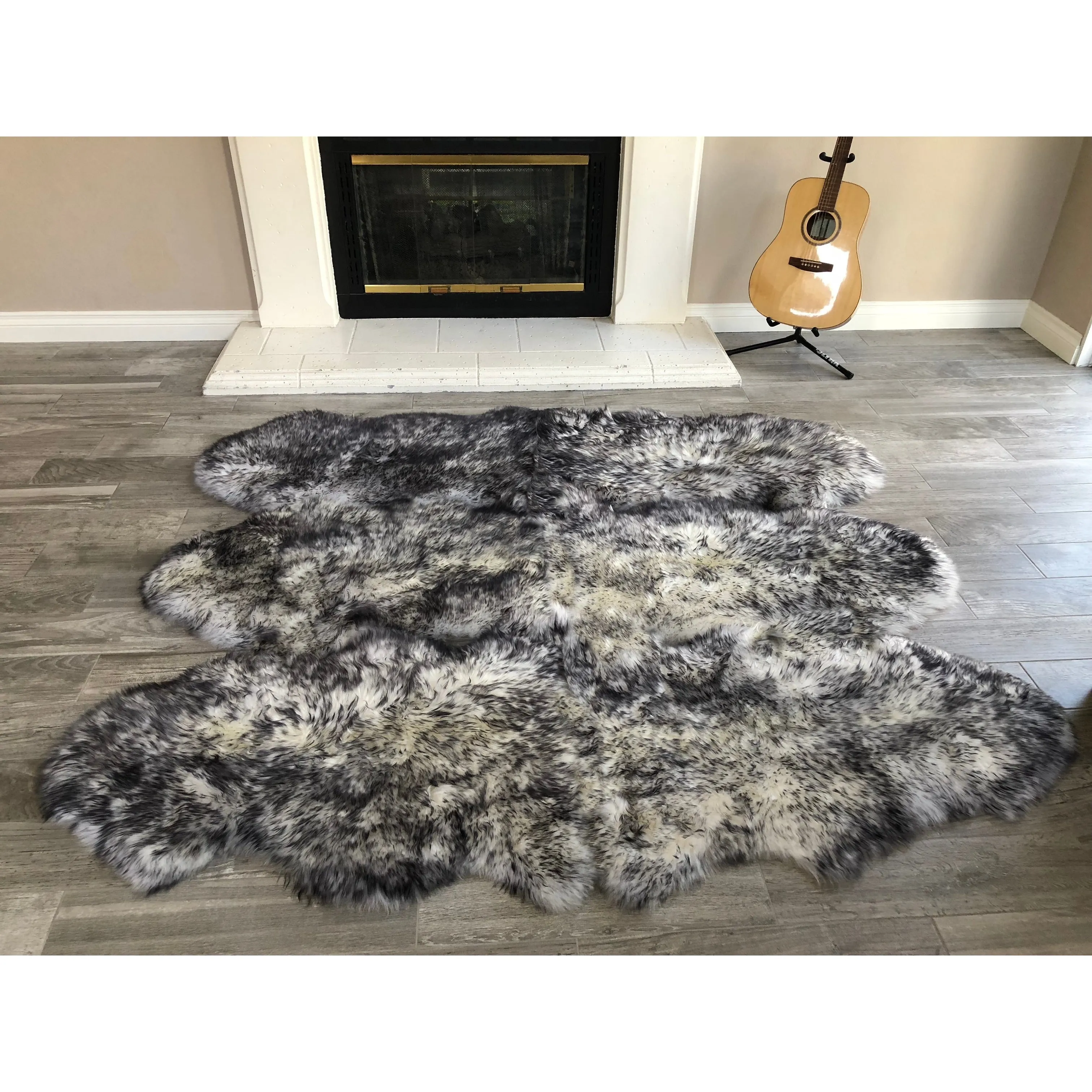 Dynasty Natural 6-Pelt Luxury Long Wool Sheepskin Shag Rug
