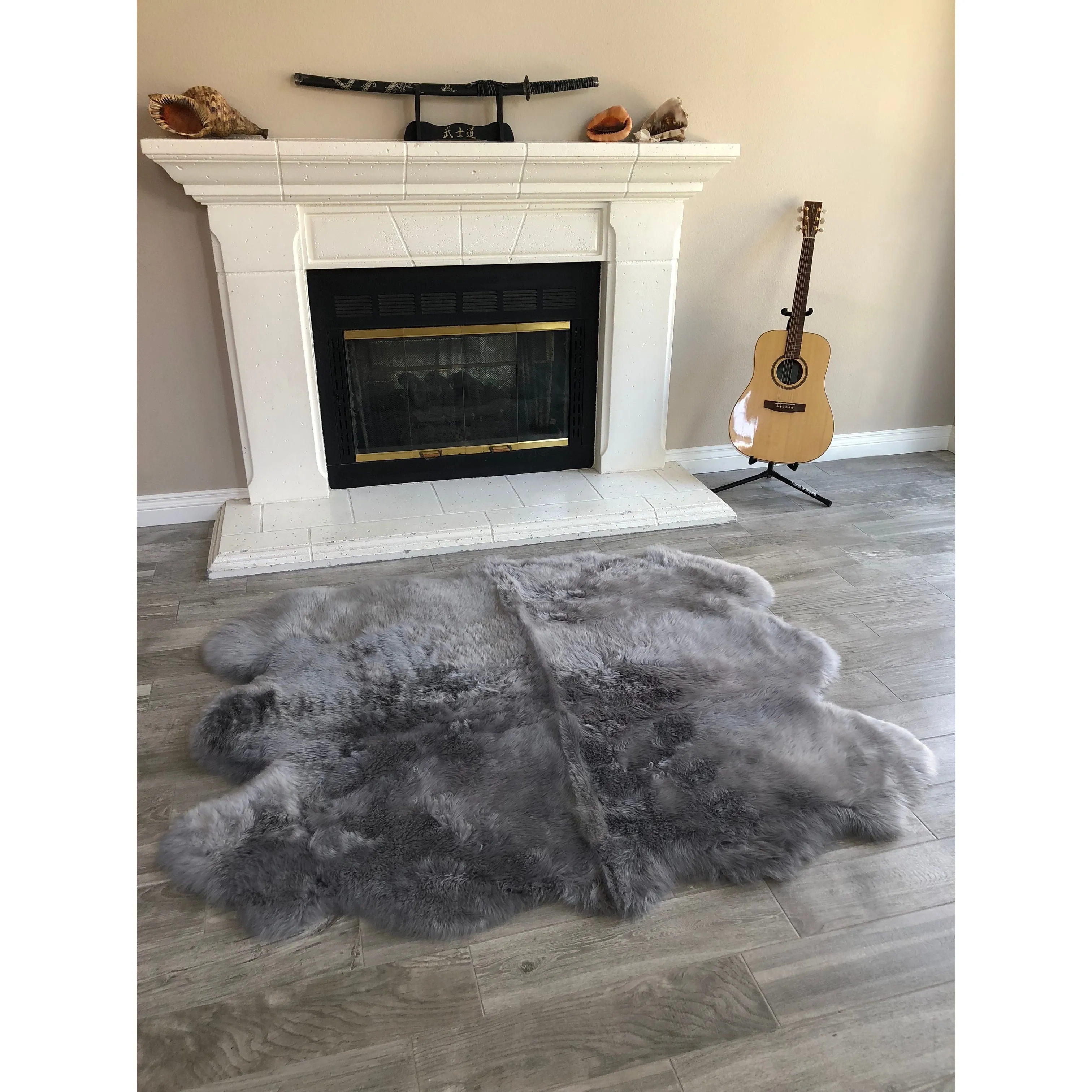 Dynasty Natural 6-Pelt Luxury Long Wool Sheepskin Shag Rug