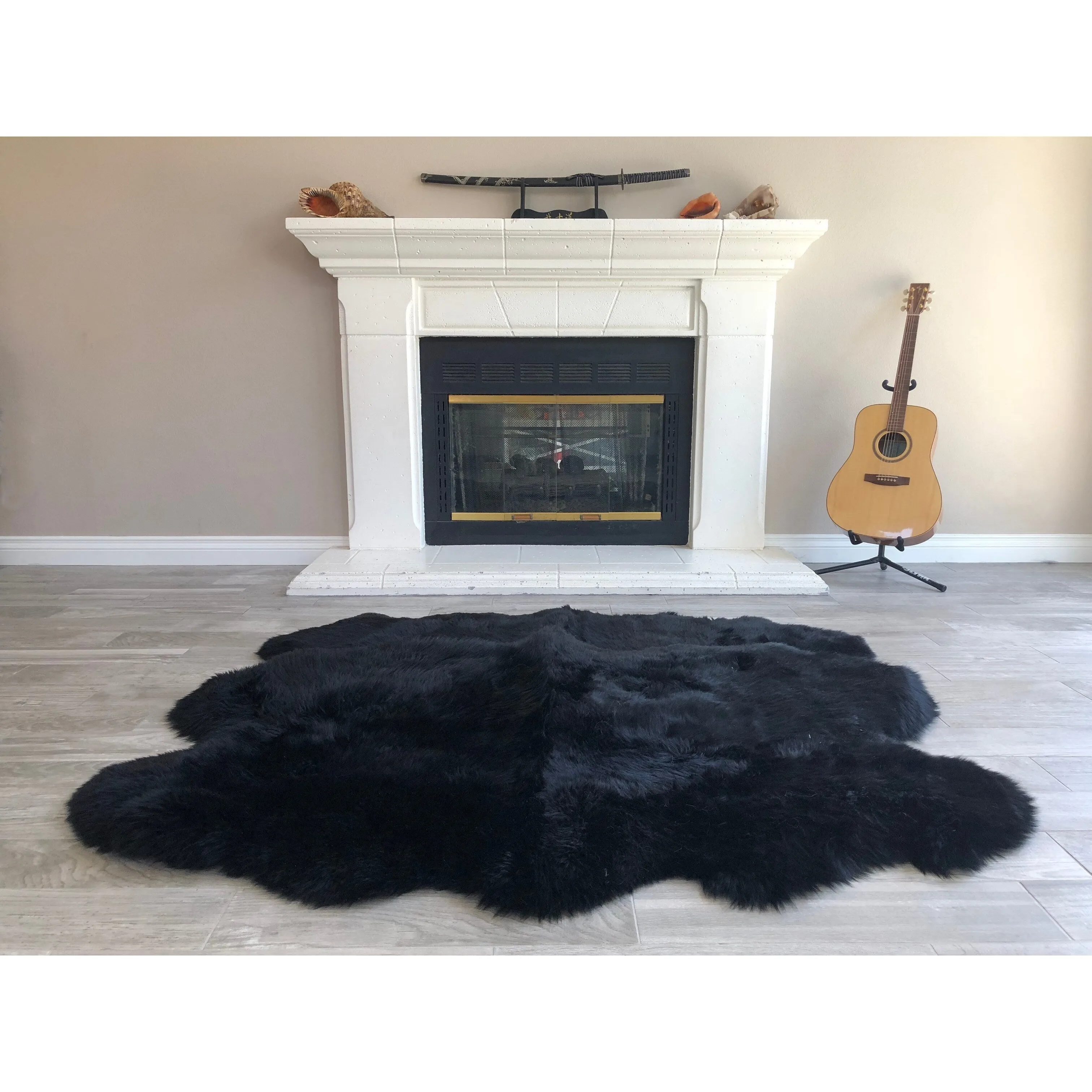 Dynasty Natural 6-Pelt Luxury Long Wool Sheepskin Shag Rug