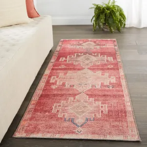Evadne Machine Washable Medallion Pink/ Blue Area Rug