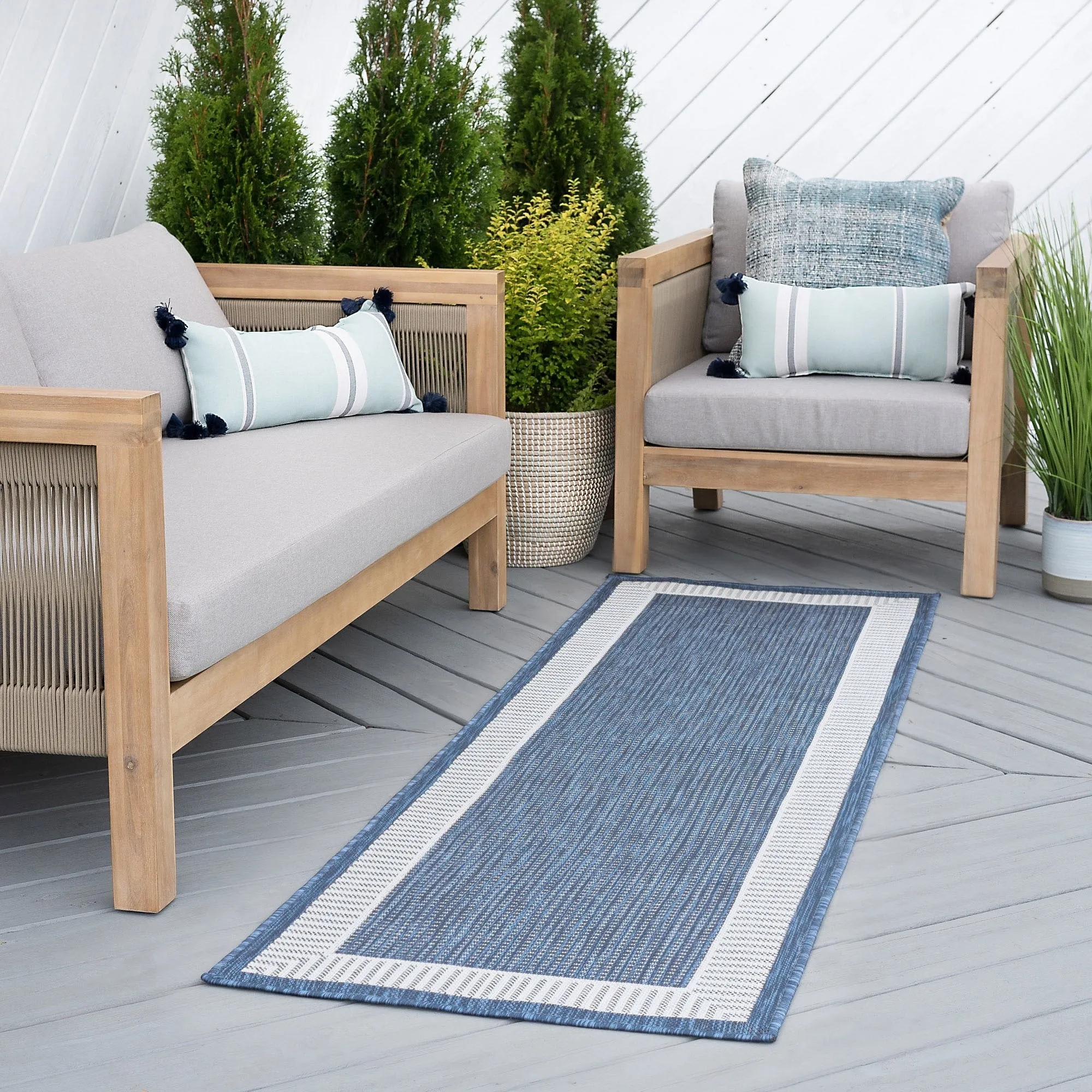 Exo Coastal Striped Border Indoor/ Outdoor Area Rug