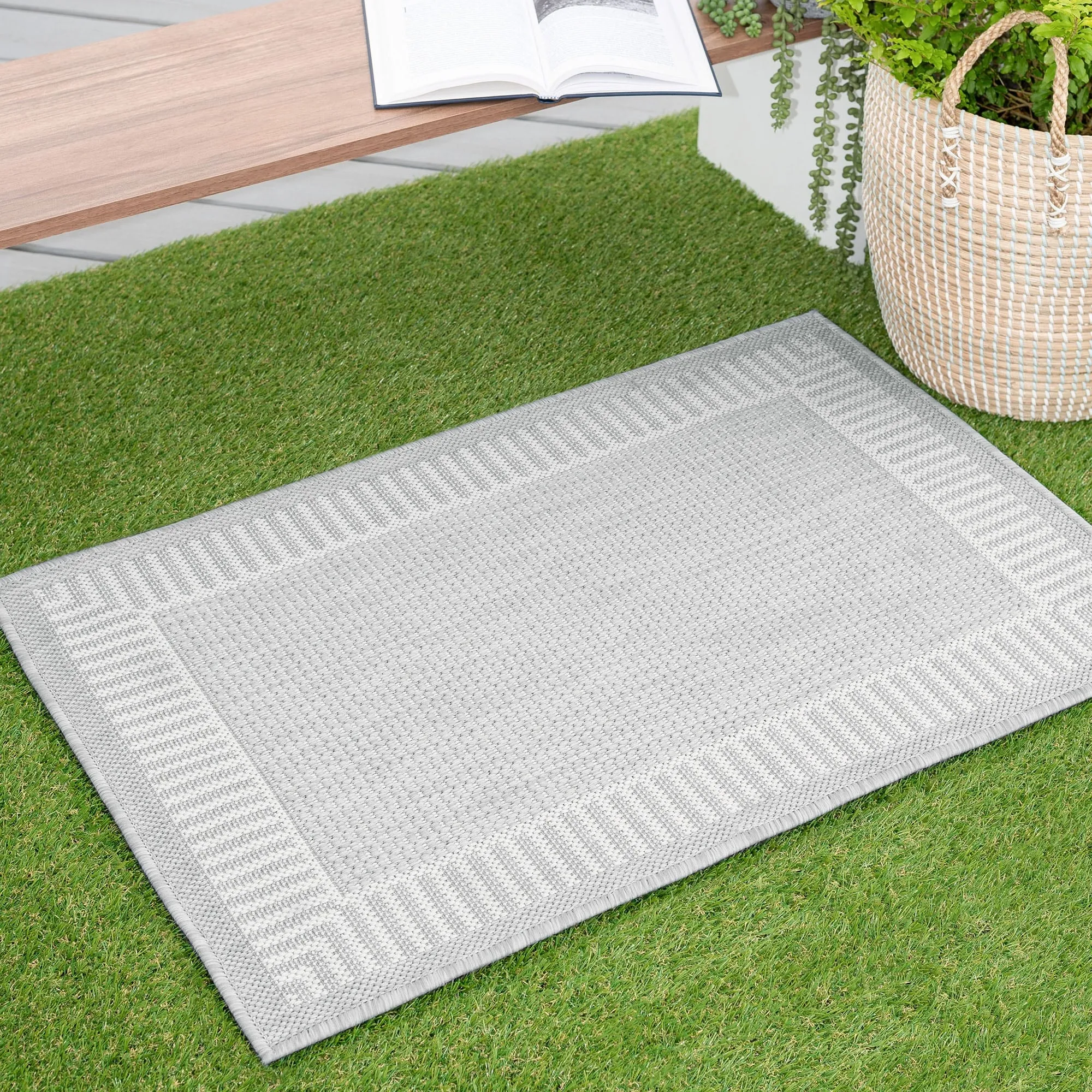 Exo Coastal Striped Border Indoor/ Outdoor Area Rug