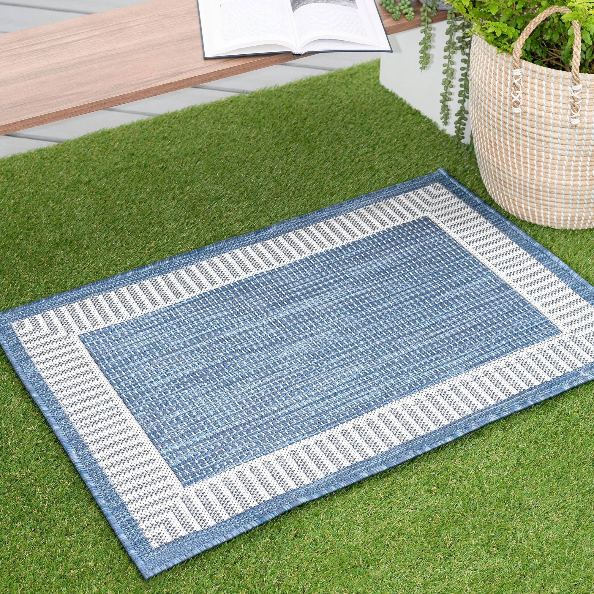 Exo Coastal Striped Border Indoor/ Outdoor Area Rug