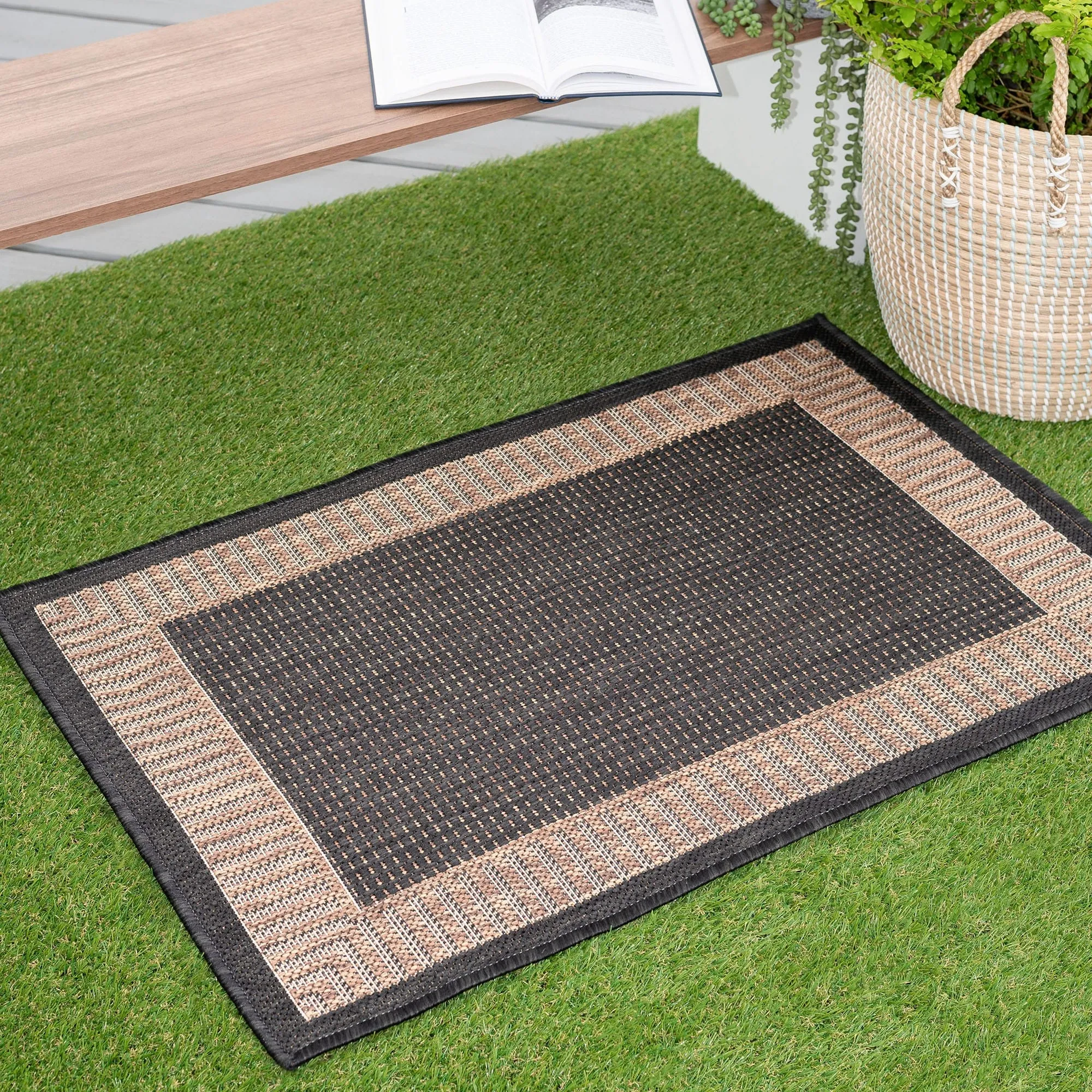 Exo Coastal Striped Border Indoor/ Outdoor Area Rug