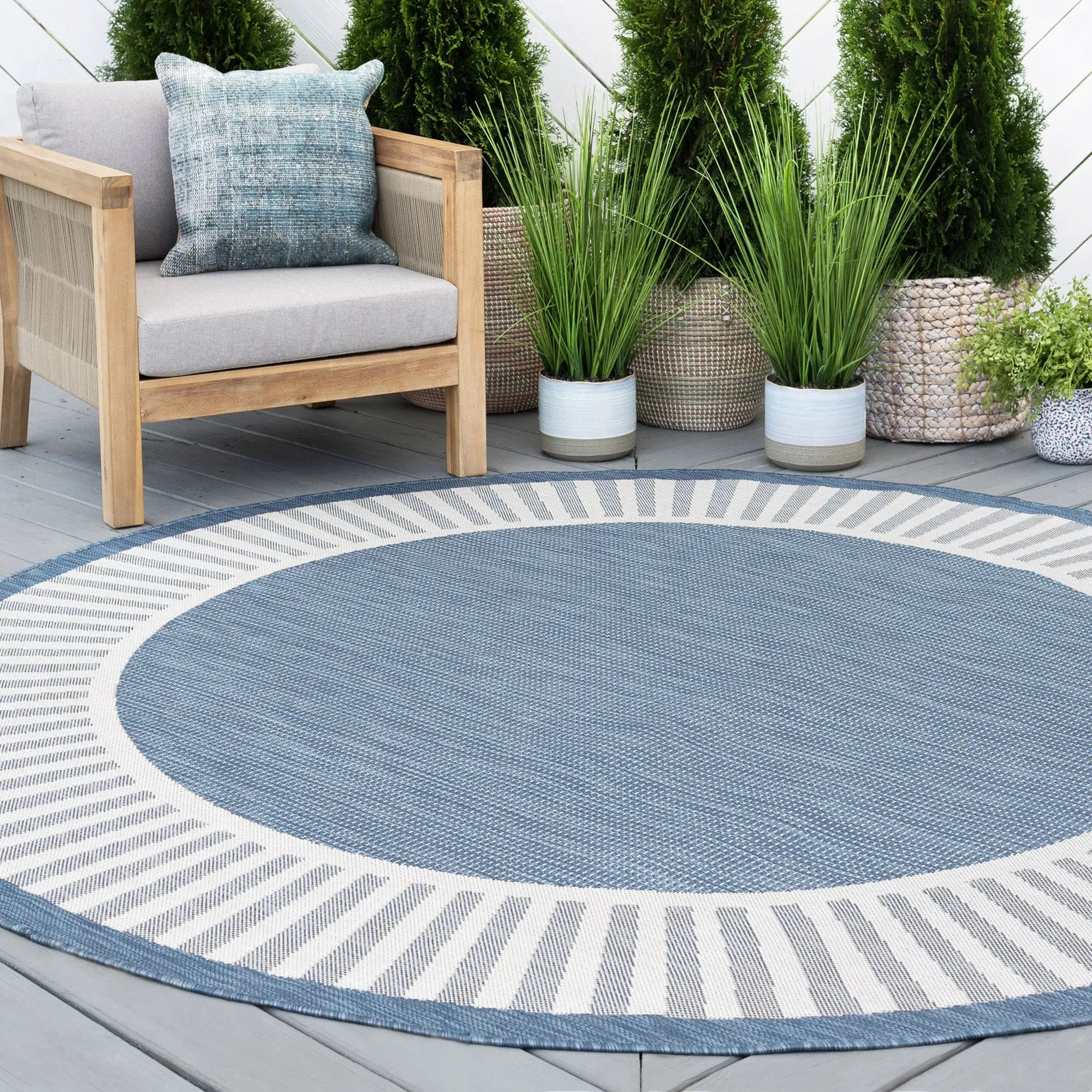 Exo Coastal Striped Border Indoor/ Outdoor Area Rug