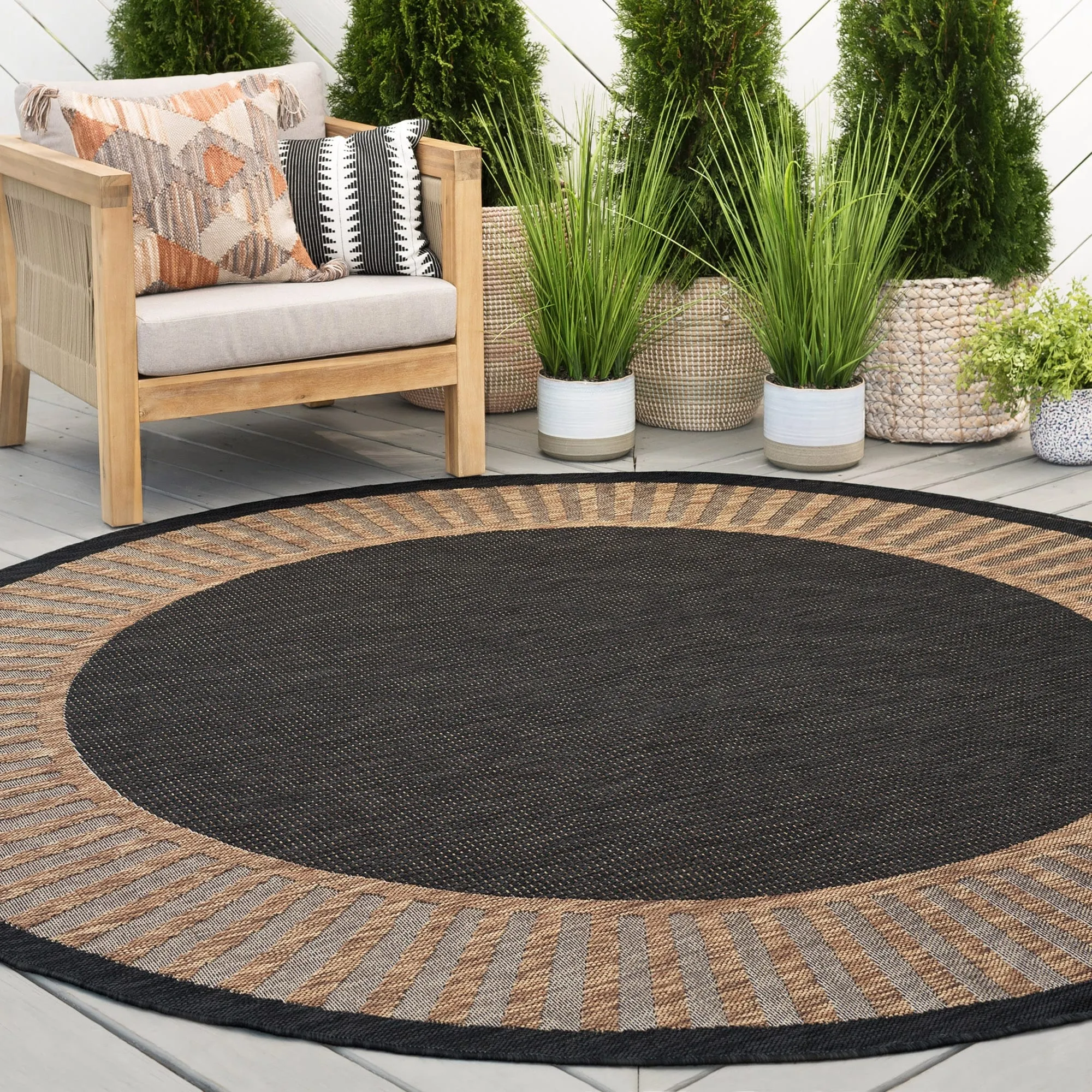 Exo Coastal Striped Border Indoor/ Outdoor Area Rug