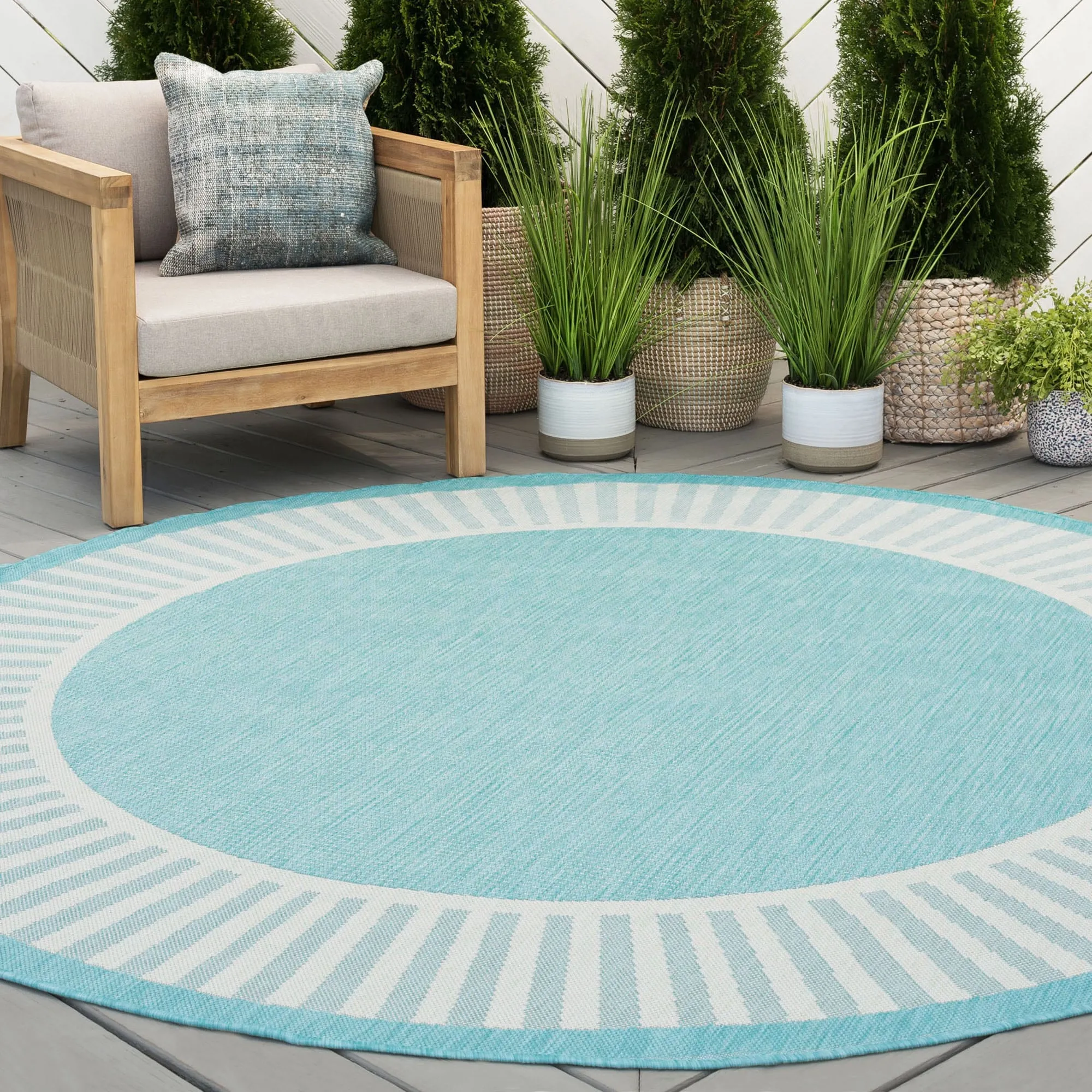 Exo Coastal Striped Border Indoor/ Outdoor Area Rug