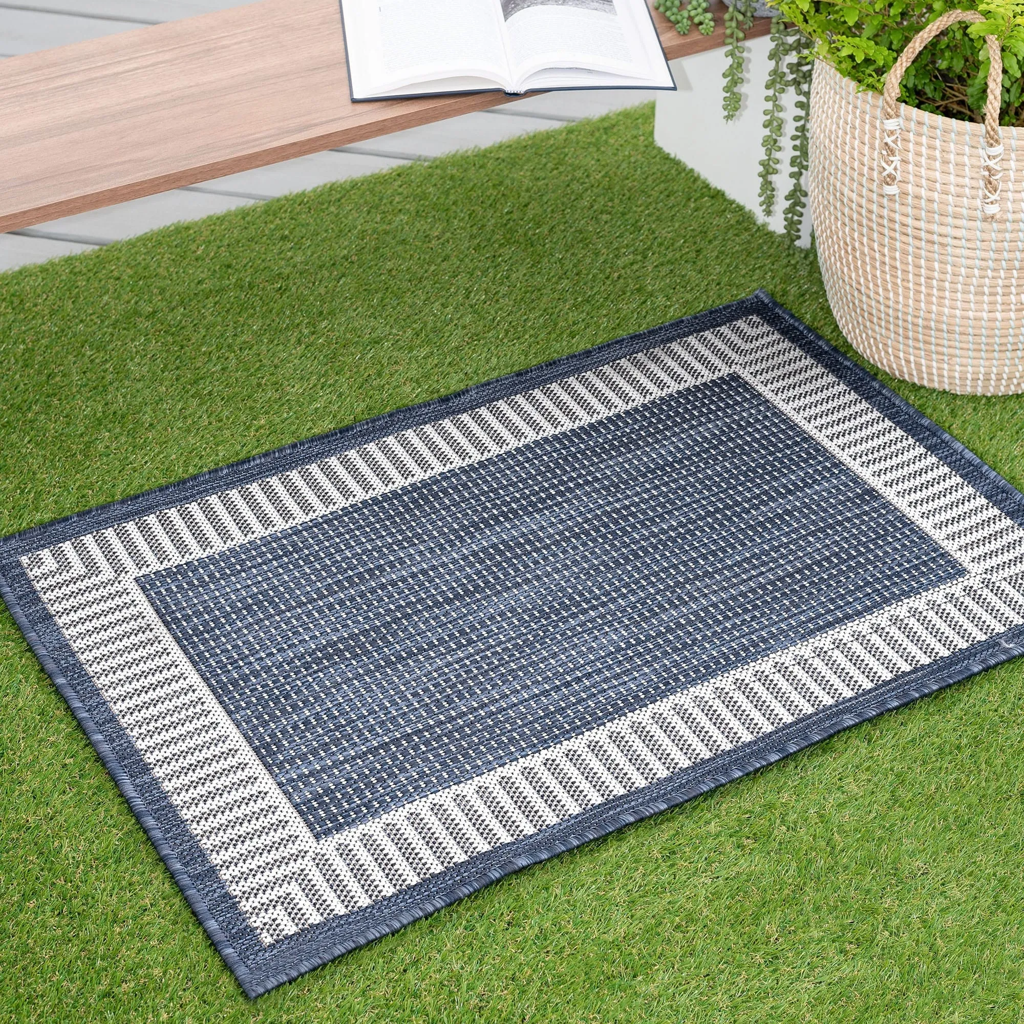 Exo Coastal Striped Border Indoor/ Outdoor Area Rug