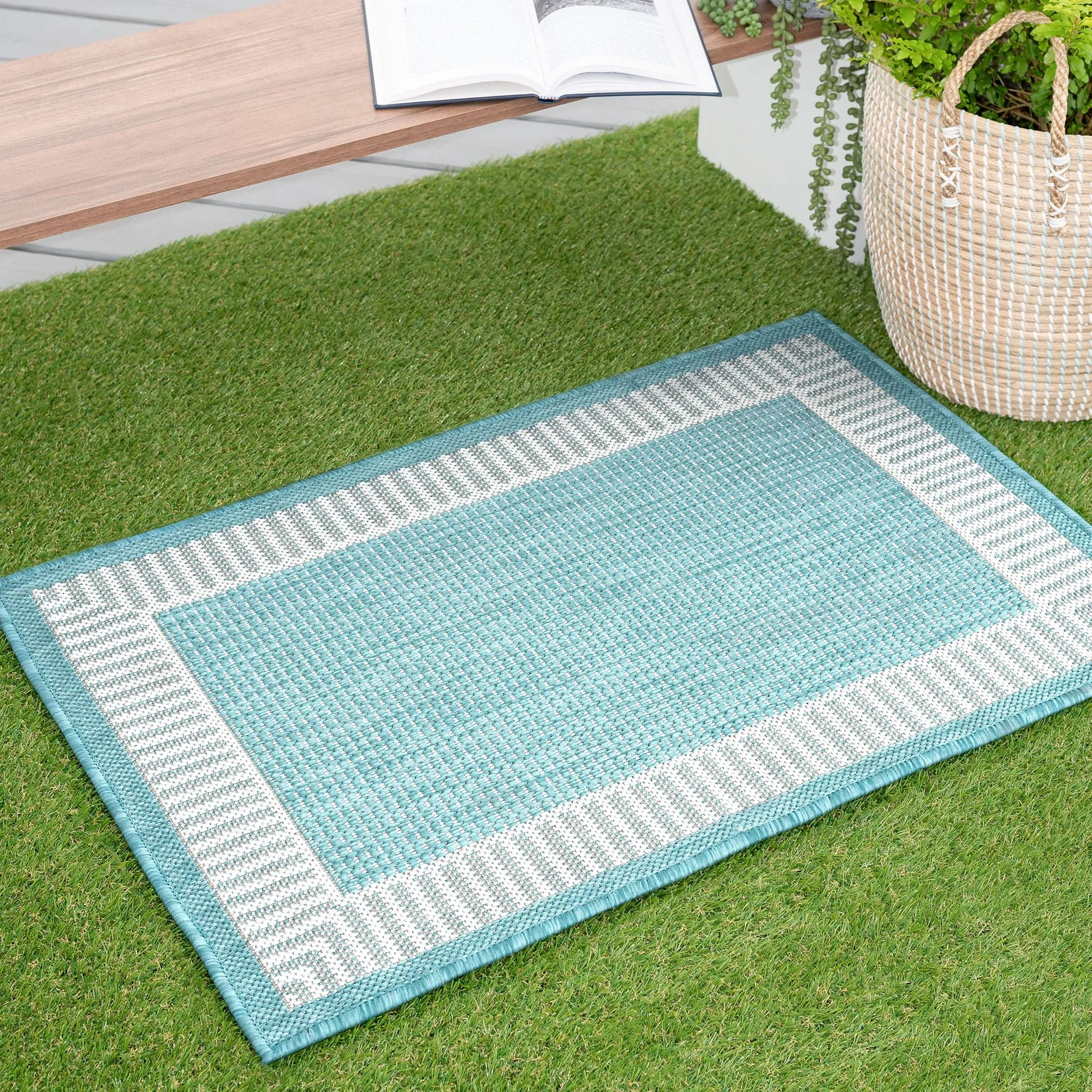 Exo Coastal Striped Border Indoor/ Outdoor Area Rug