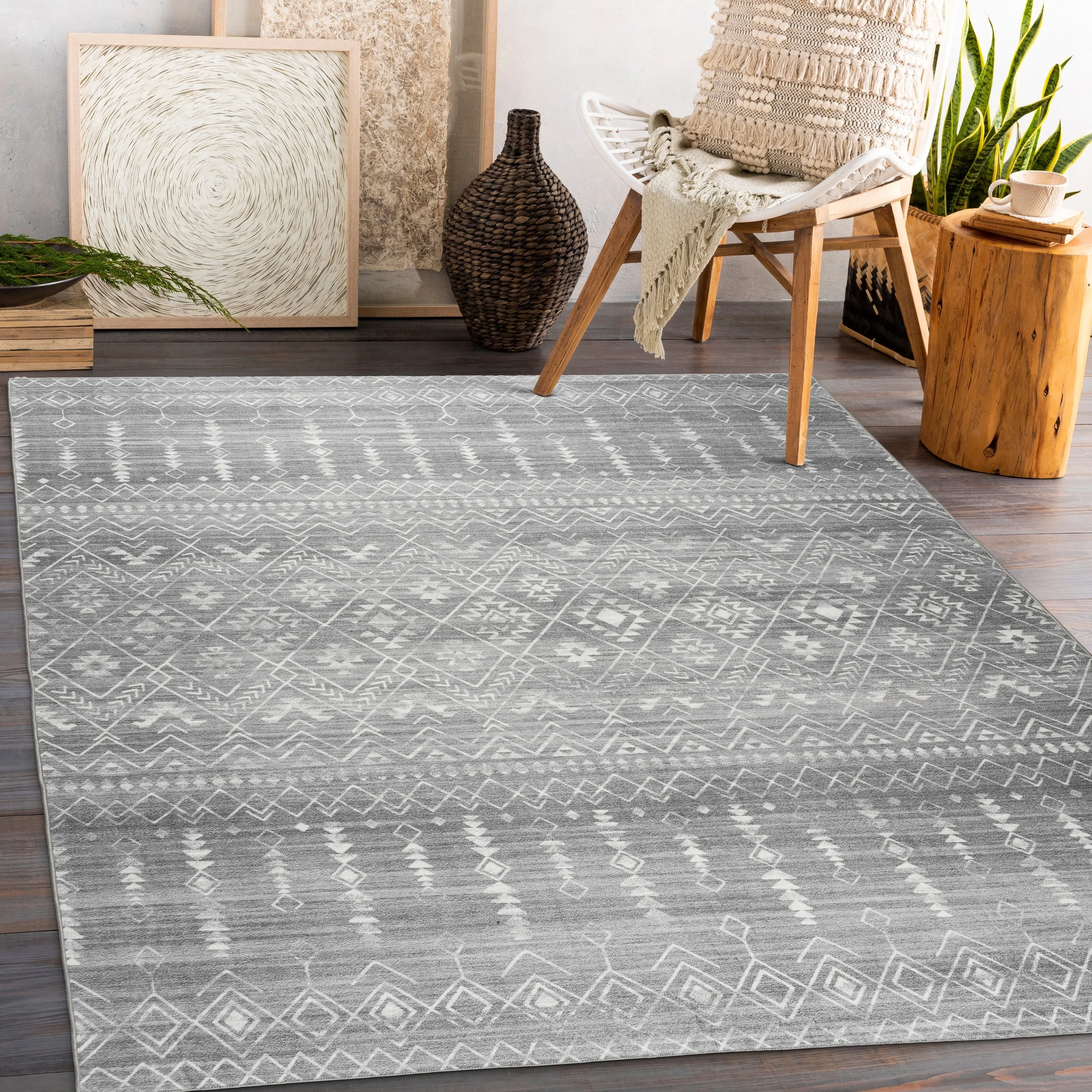 FH Home Machine Washable Area Rug - Stain Resistant Non-Shed Eco-Friendly