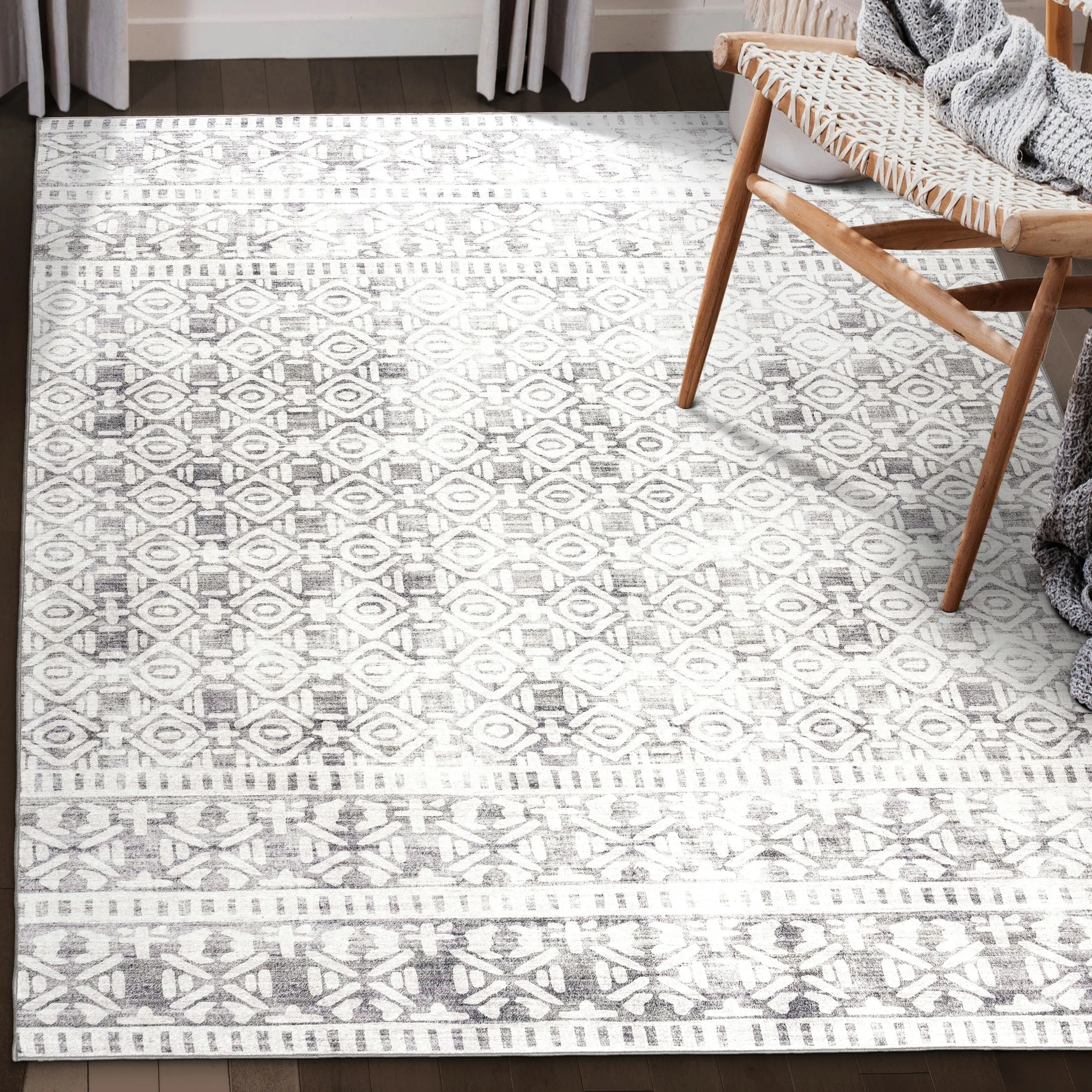 FH Home Machine Washable Area Rug - Stain Resistant Non-Shed Eco-Friendly