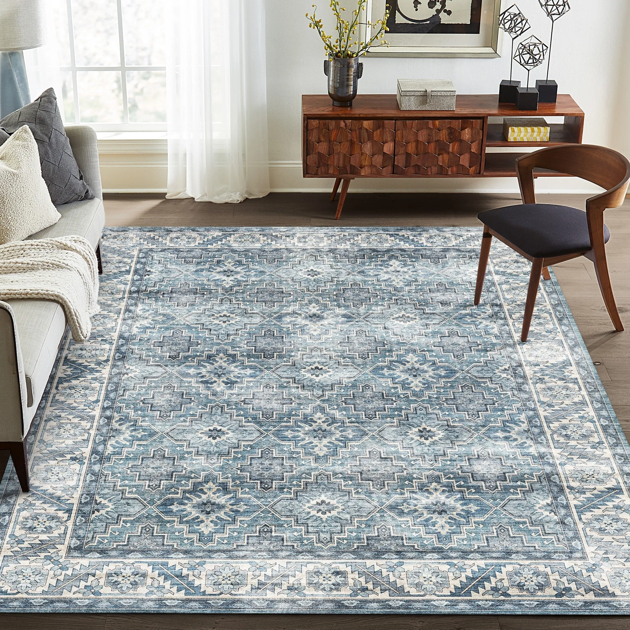 FH Home Machine Washable Area Rug - Stain Resistant Non-Shed Eco-Friendly