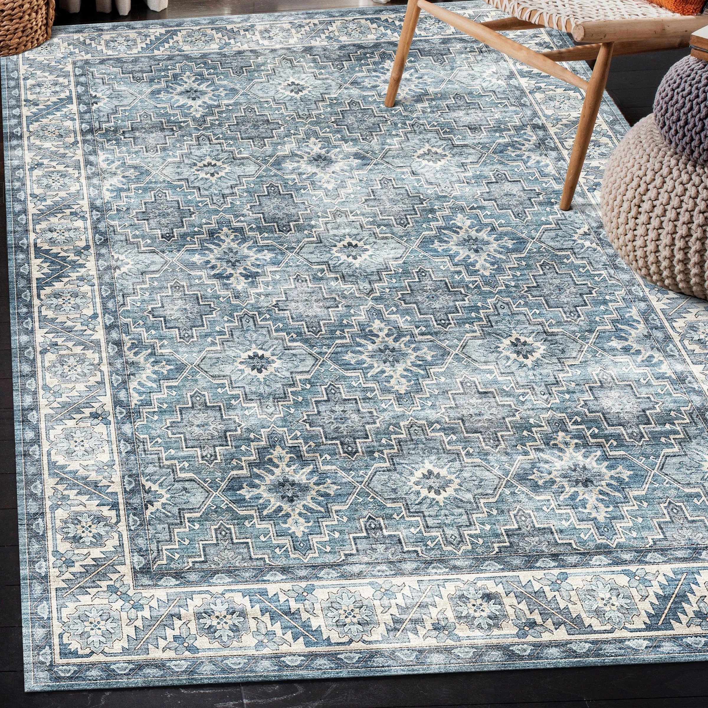 FH Home Machine Washable Area Rug - Stain Resistant Non-Shed Eco-Friendly