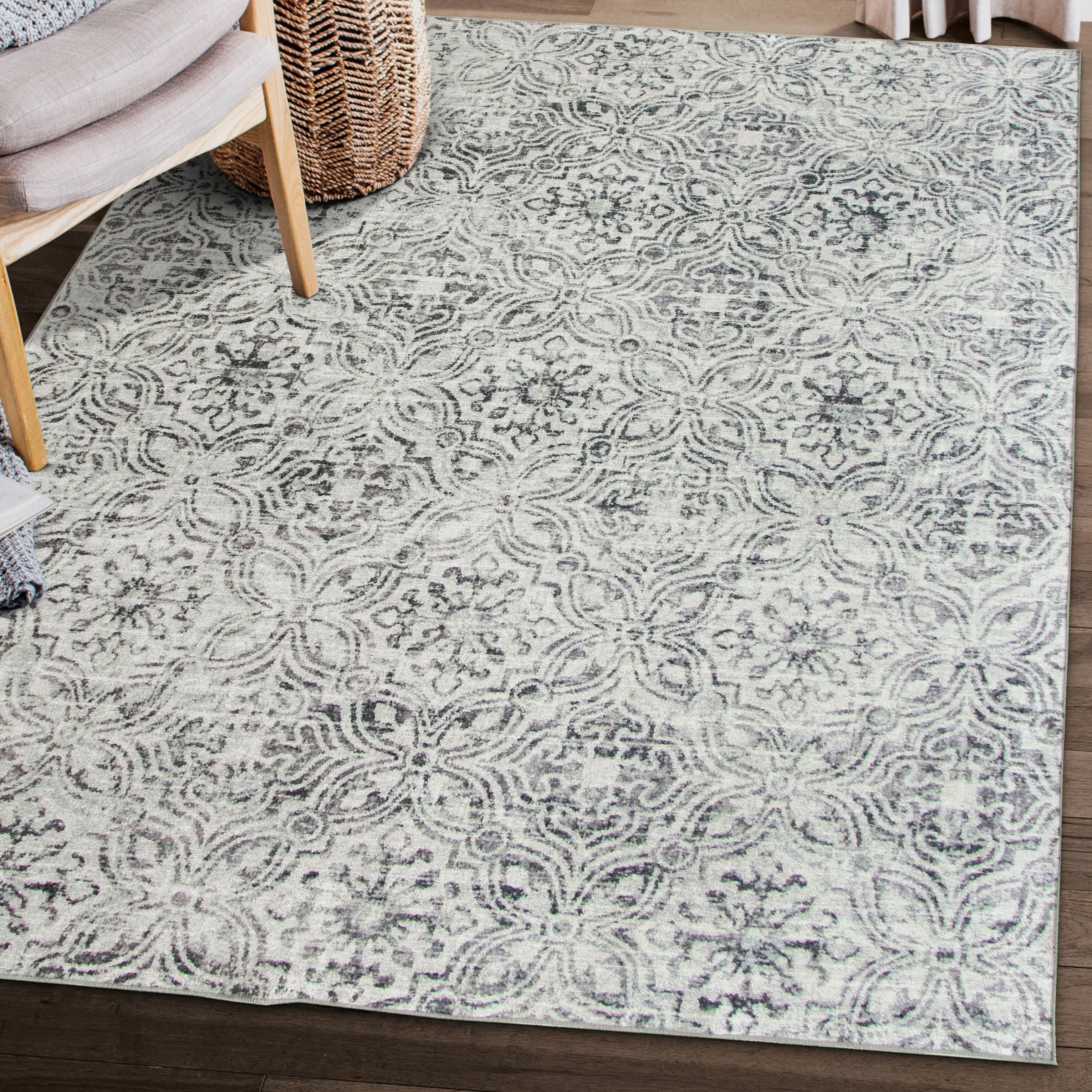 FH Home Machine Washable Area Rug - Stain Resistant Non-Shed Eco-Friendly