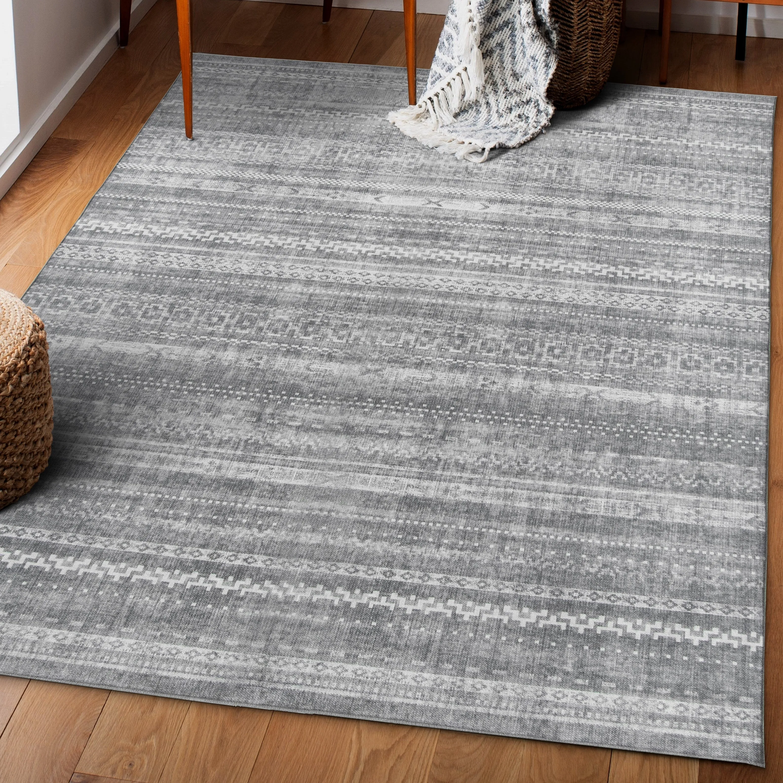 FH Home Machine Washable Area Rug - Stain Resistant Non-Shed Eco-Friendly