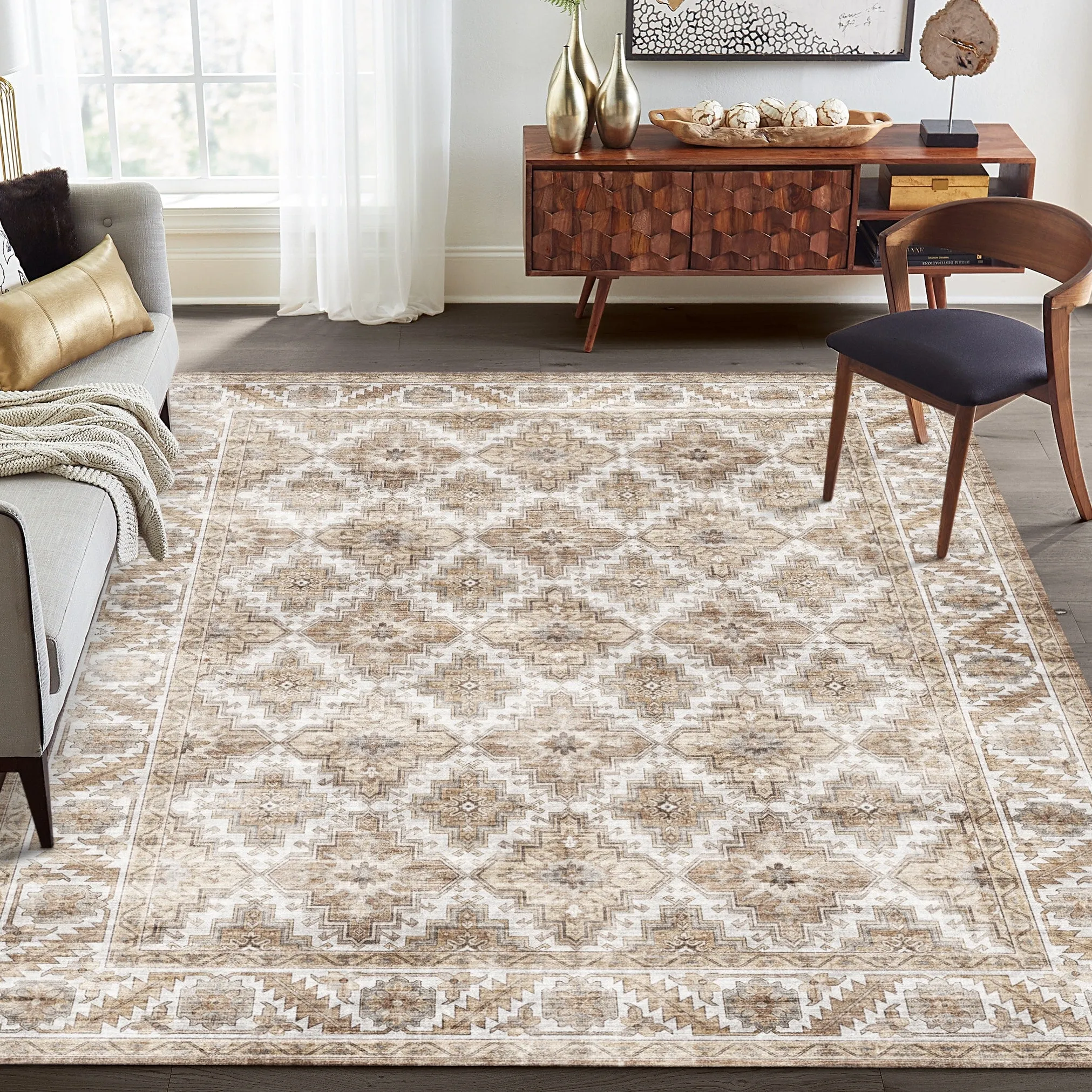 FH Home Machine Washable Area Rug - Stain Resistant Non-Shed Eco-Friendly