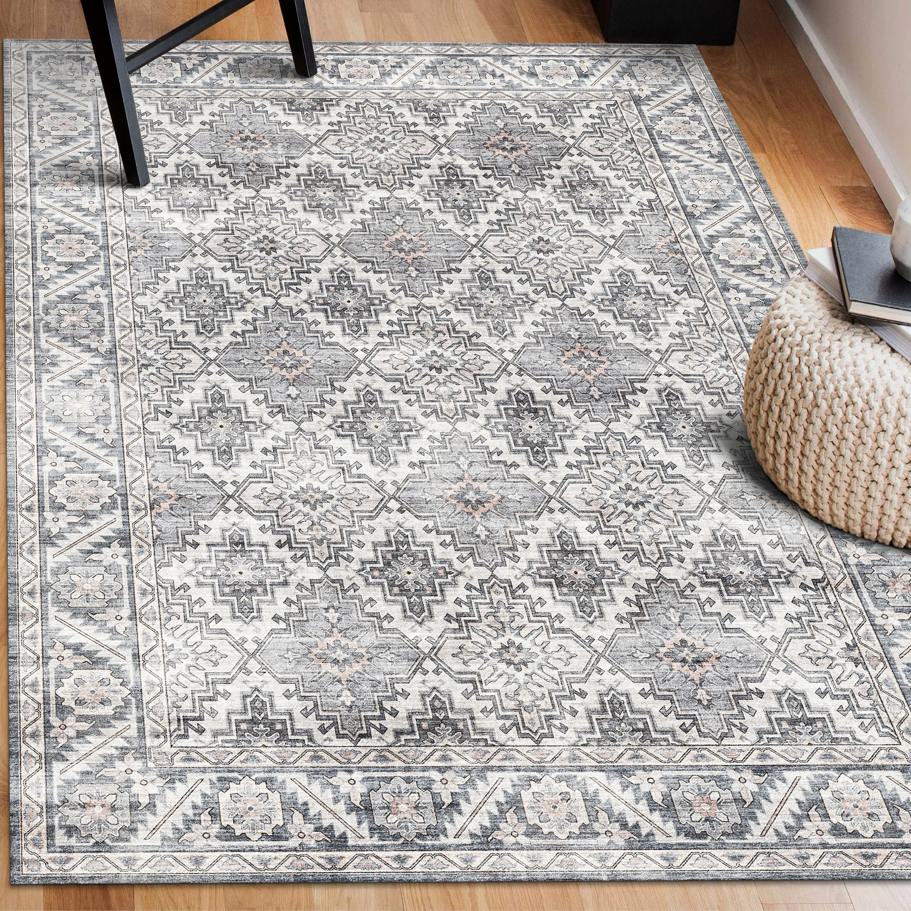FH Home Machine Washable Area Rug - Stain Resistant Non-Shed Eco-Friendly