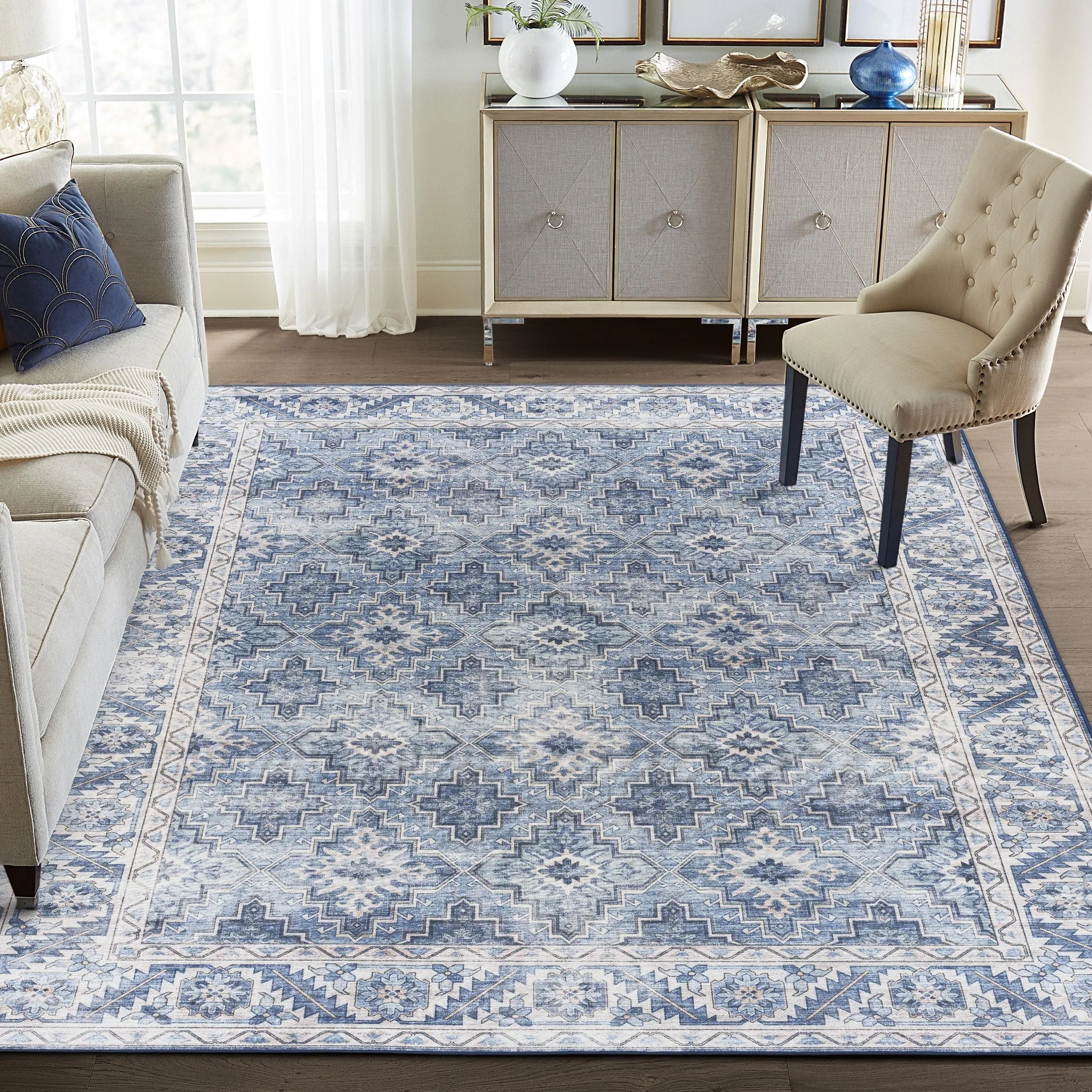 FH Home Machine Washable Area Rug - Stain Resistant Non-Shed Eco-Friendly