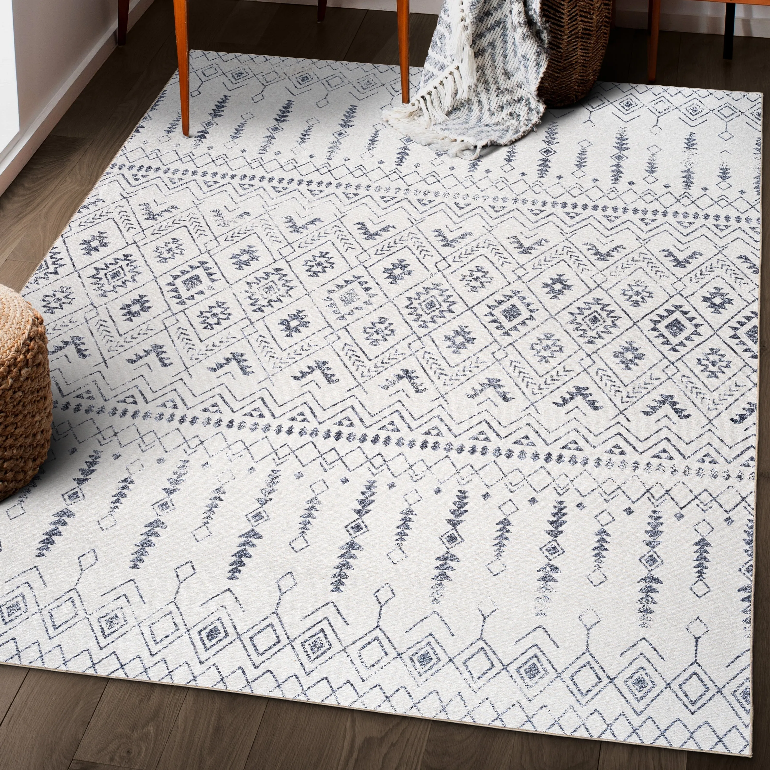 FH Home Machine Washable Area Rug - Stain Resistant Non-Shed Eco-Friendly
