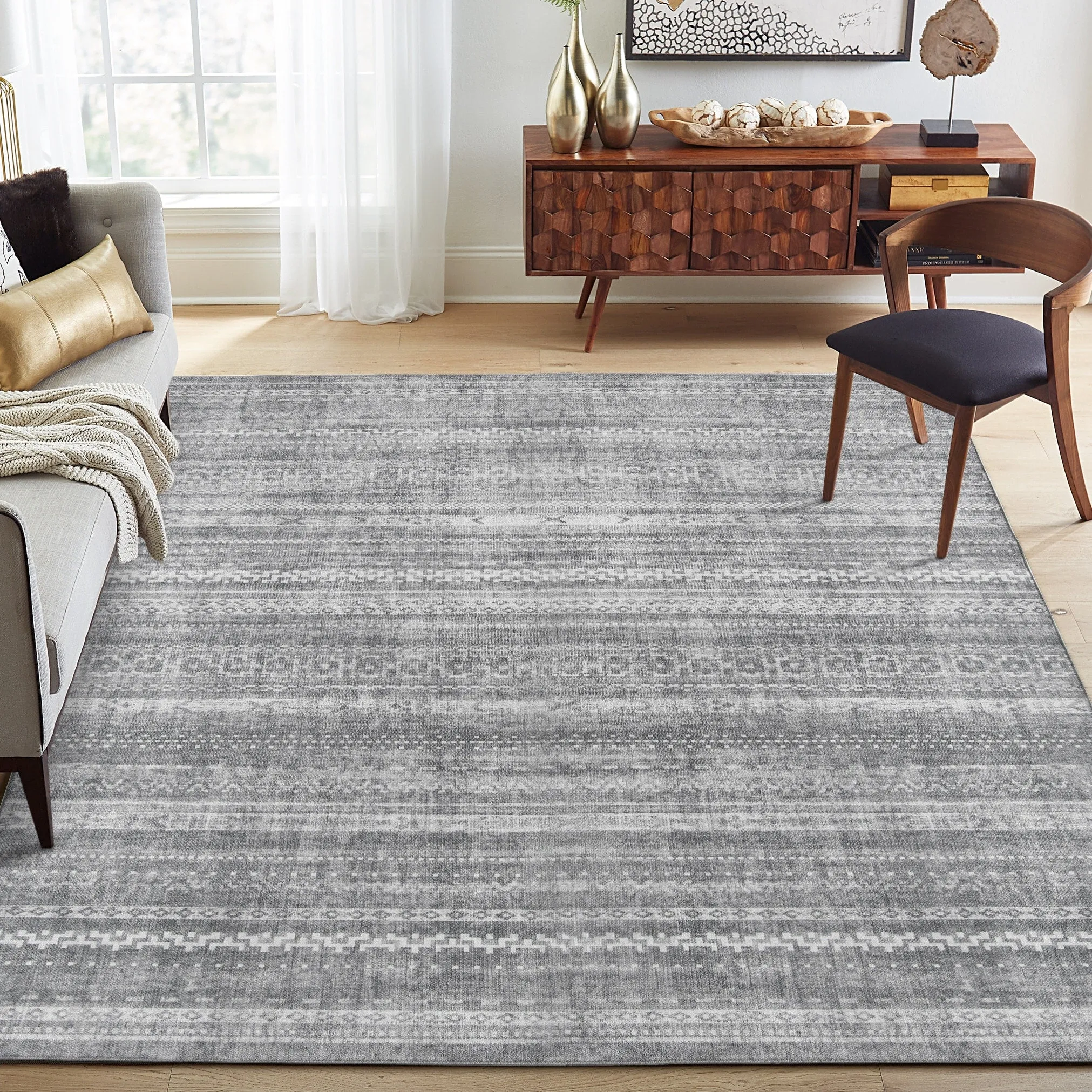 FH Home Machine Washable Area Rug - Stain Resistant Non-Shed Eco-Friendly