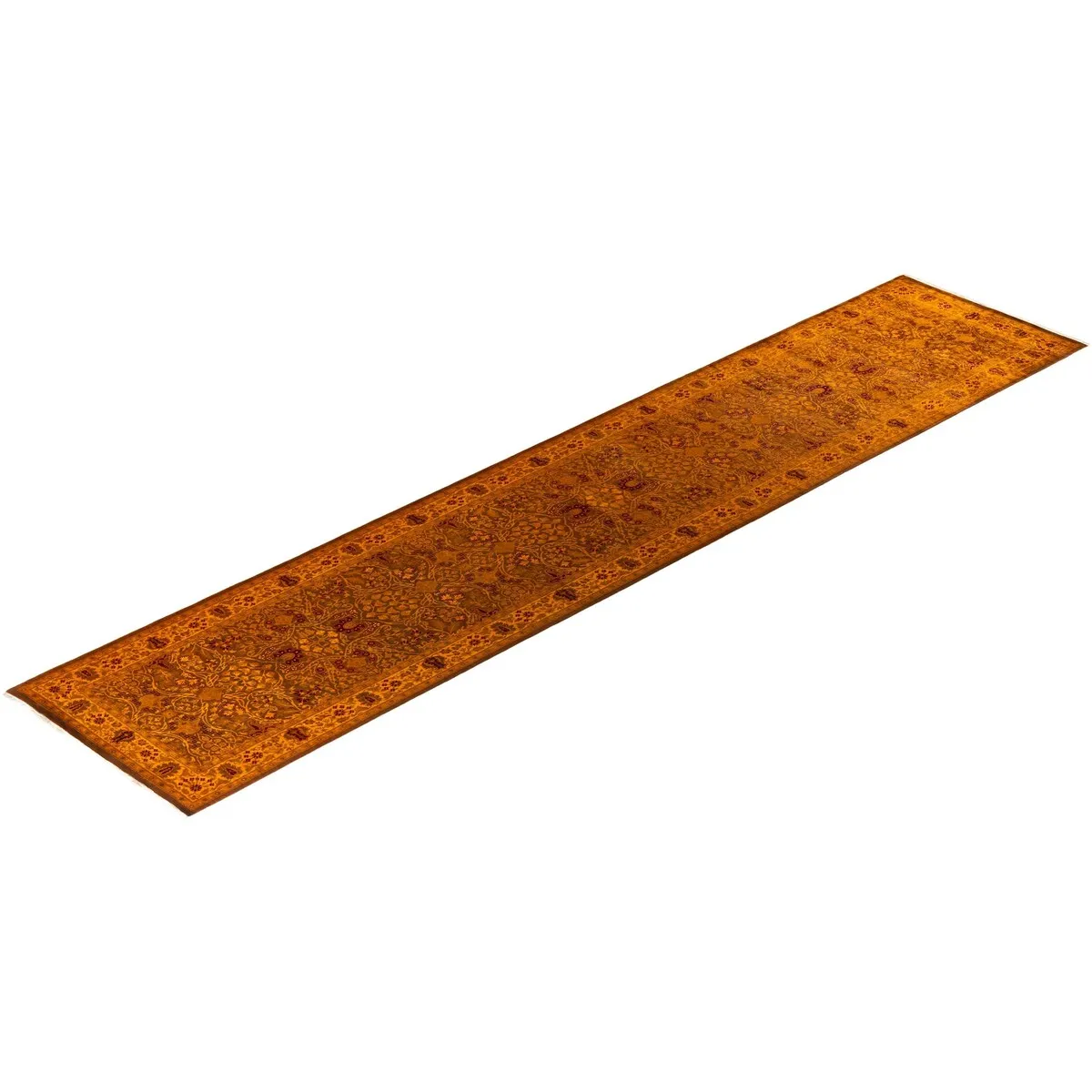 Fine Vibrance. One-of-a-Kind Hand-Knotted Runner Rug - Brown. 3' 1 x 14' 9 - 3' 1 x 14' 9