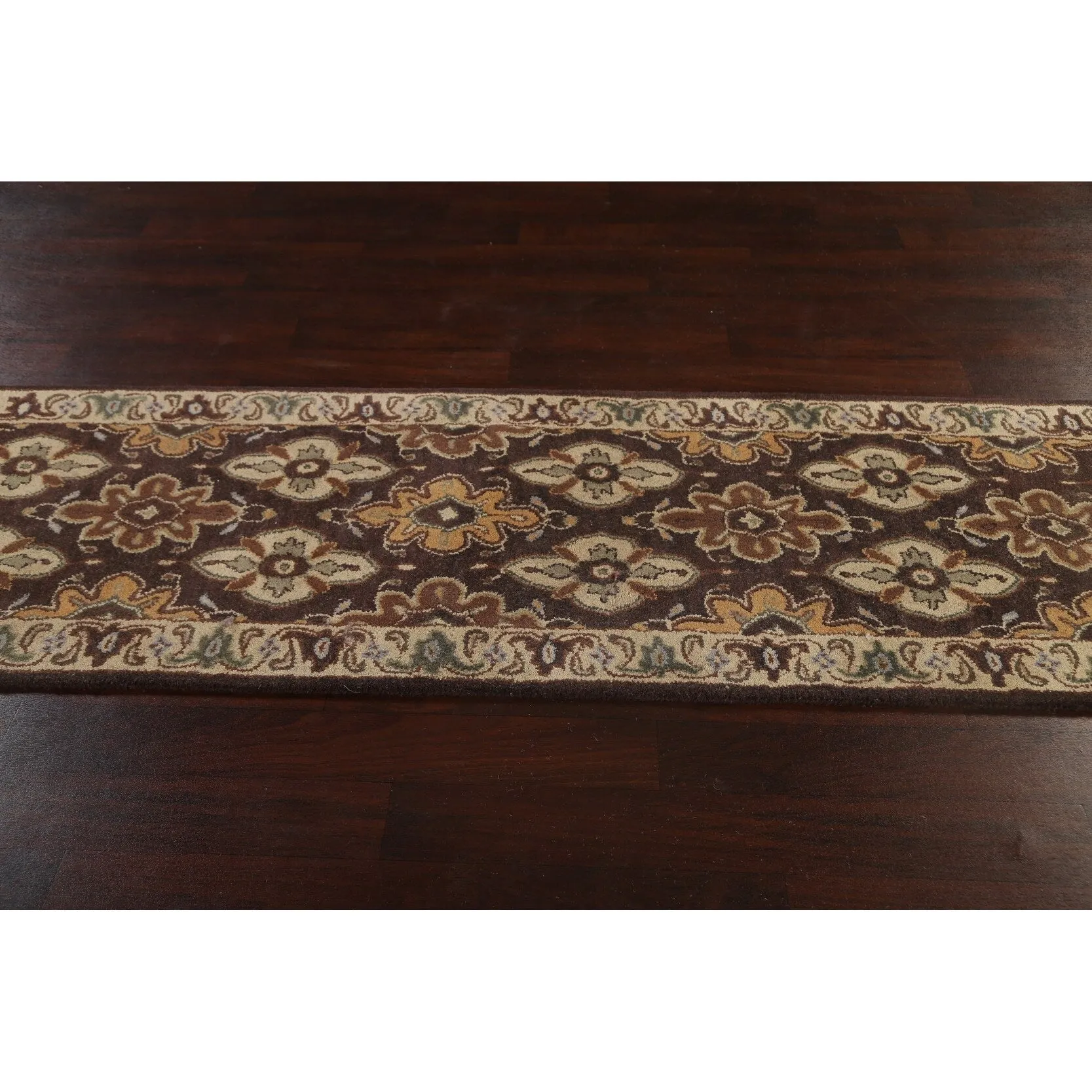 Floral Brown Traditional Oriental Runner Rug Hand-tufted Wool Carpet - 2'7 x 19'3