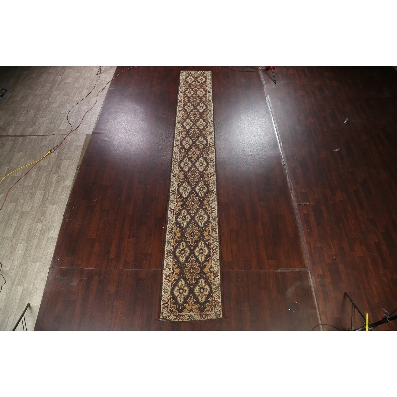 Floral Brown Traditional Oriental Runner Rug Hand-tufted Wool Carpet - 2'7 x 19'3
