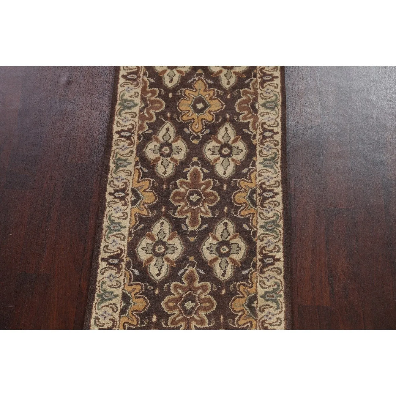 Floral Brown Traditional Oriental Runner Rug Hand-tufted Wool Carpet - 2'7 x 19'3