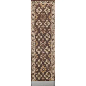 Floral Brown Traditional Oriental Runner Rug Hand-tufted Wool Carpet - 2'7 x 19'3