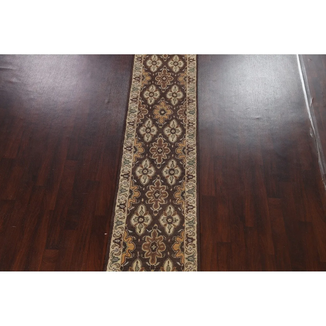 Floral Brown Traditional Oriental Runner Rug Hand-tufted Wool Carpet - 2'7 x 19'3
