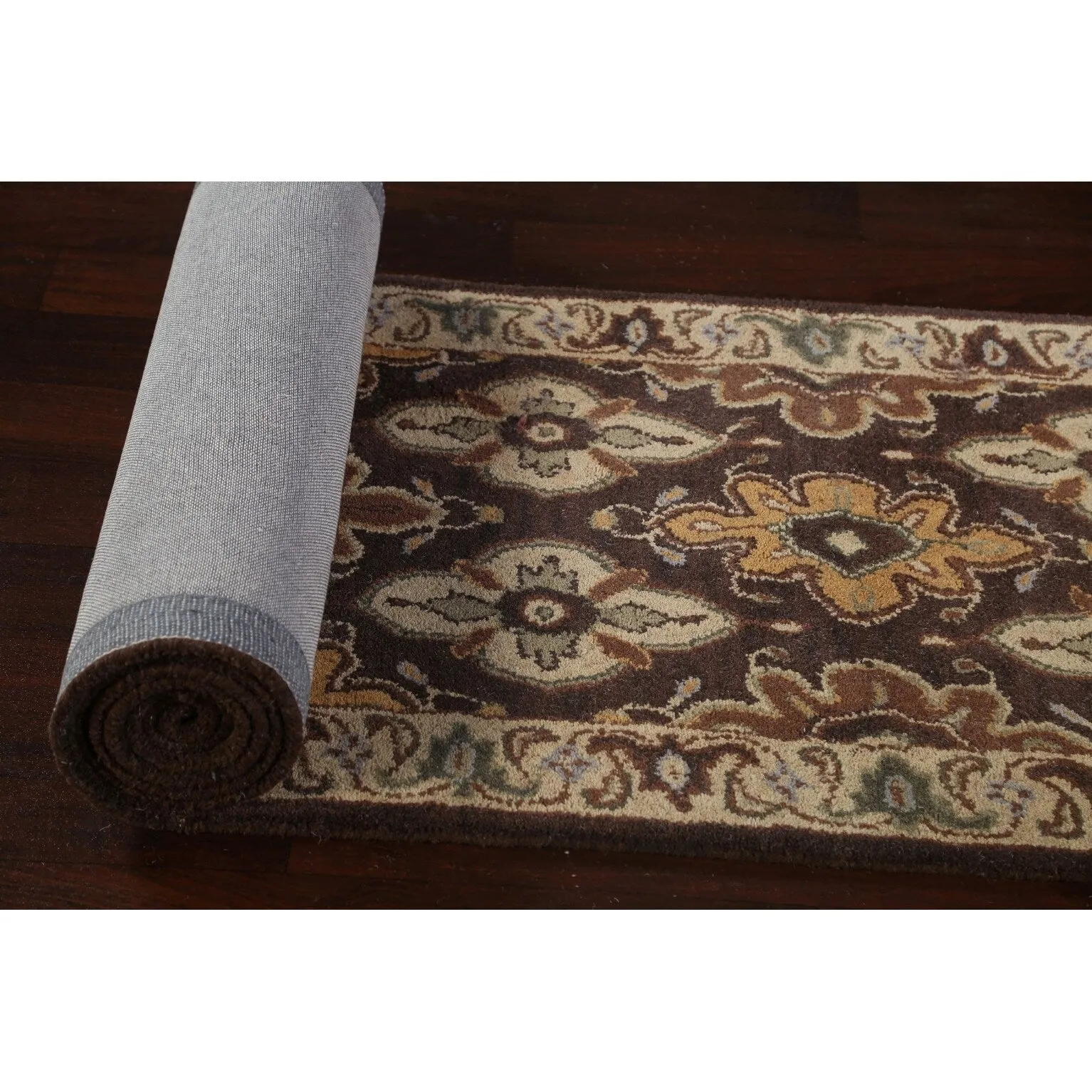 Floral Brown Traditional Oriental Runner Rug Hand-tufted Wool Carpet - 2'7 x 19'3