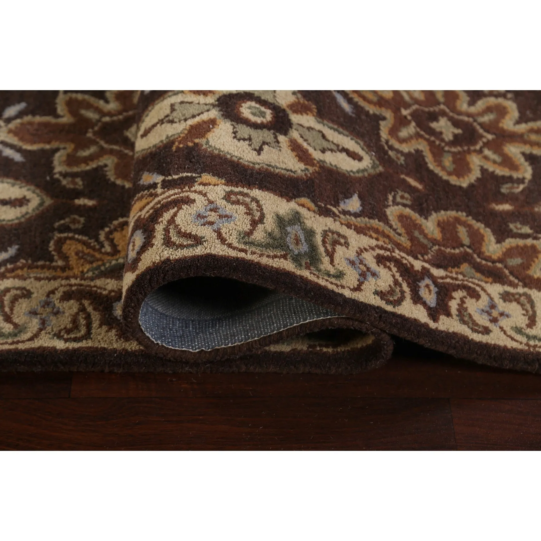 Floral Brown Traditional Oriental Runner Rug Hand-tufted Wool Carpet - 2'7 x 19'3