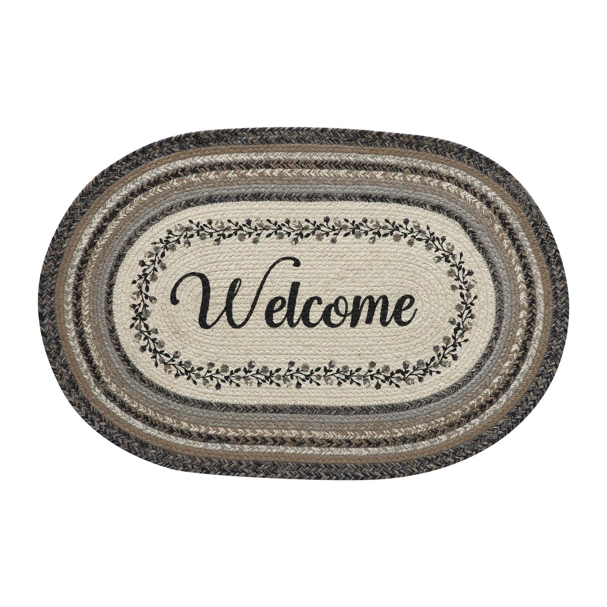 Floral Vine Jute Oval Rug Welcome w/ Pad 20x30