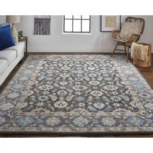 Geometric Floral Charcoal Transitional Persian Area Rug