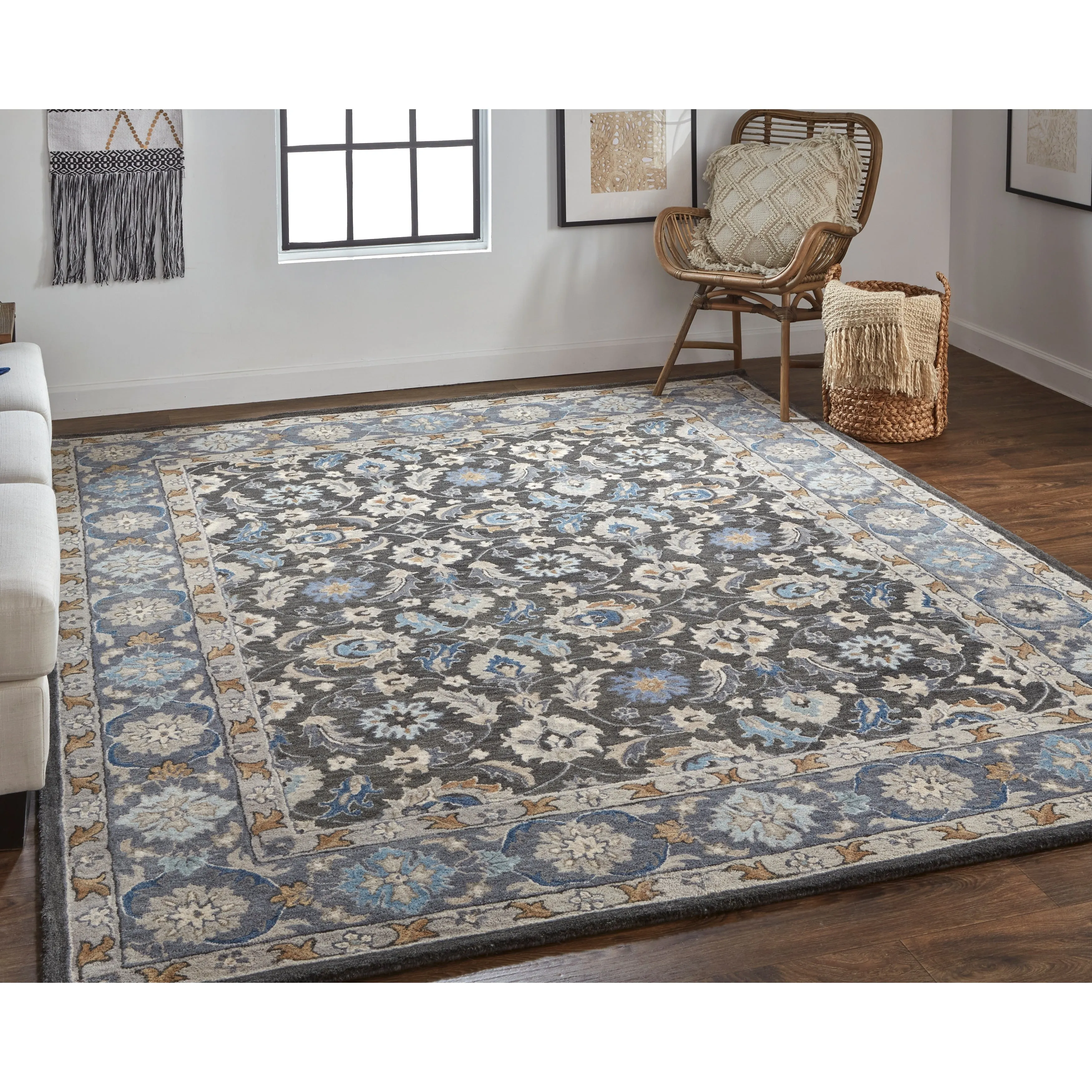 Geometric Floral Charcoal Transitional Persian Area Rug