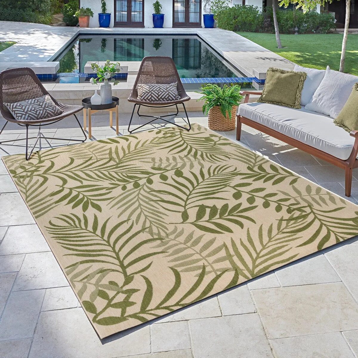 Gertmenian Paseo Akimbo Casual Tropical Leaf Flatweave Indoor/ Outdoor Area Rug Collection