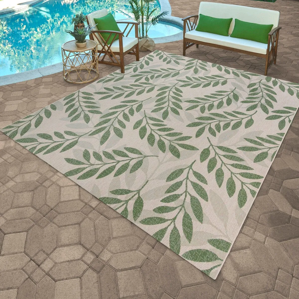 Gertmenian Paseo Faiza Green Casual Leaf Flatweave Indoor/ Outdoor Area Rug