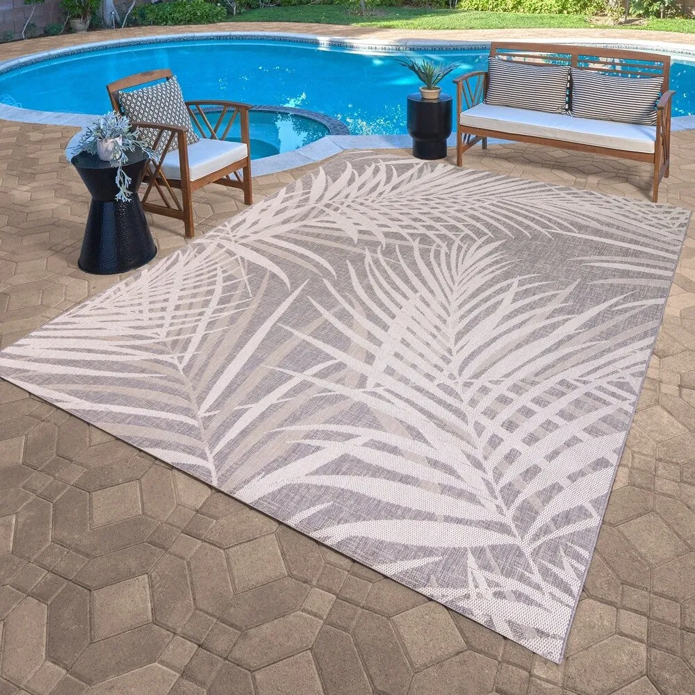 Gertmenian Paseo Paume Grey Casual Palm Leaf Flatweave Indoor/ Outdoor Area Rug