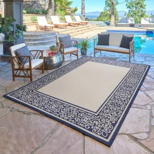 Gertmenian Paseo Tedo Navy Transitional Scroll Boarder Indoor/ Outdoor Area Rug