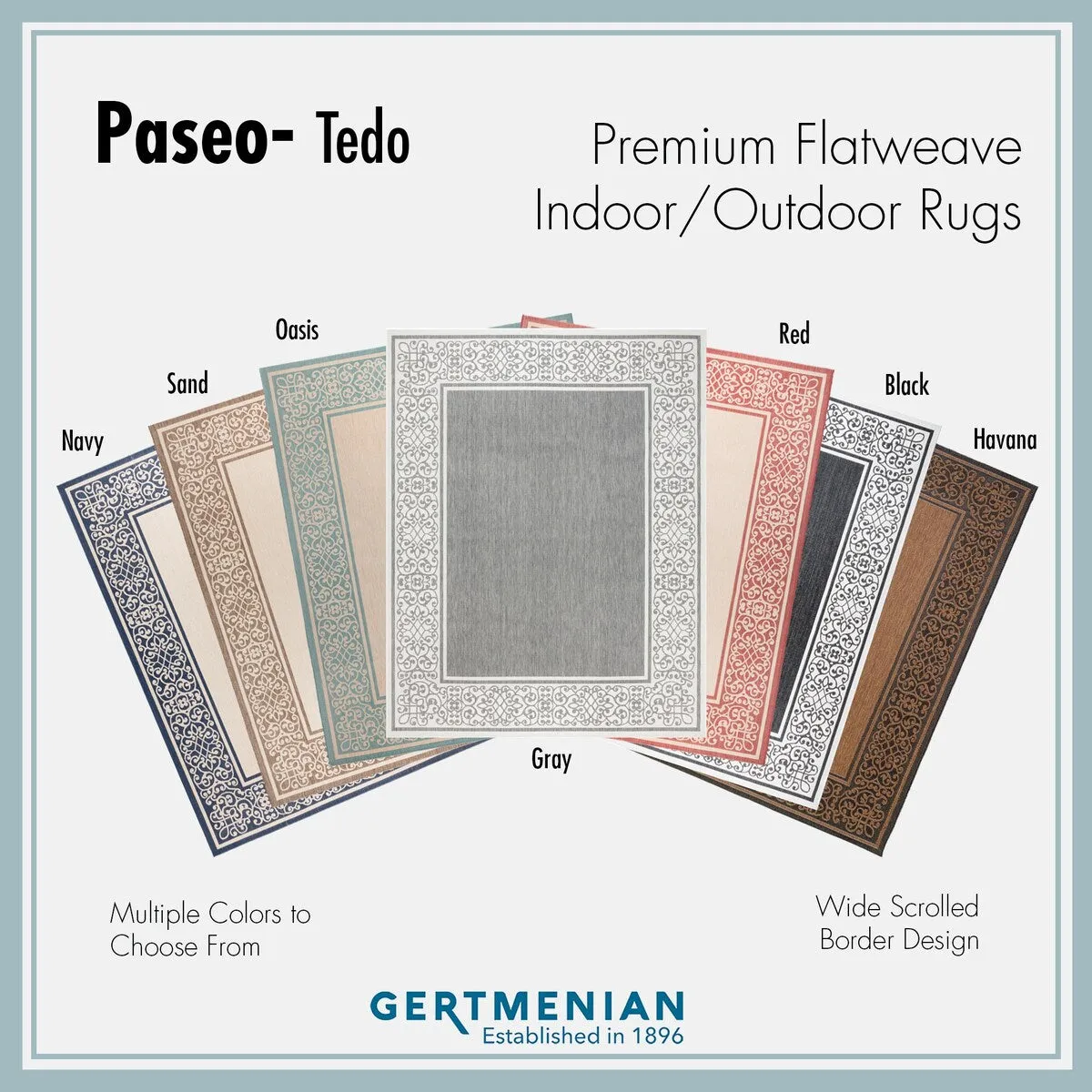 Gertmenian Paseo Tedo Navy Transitional Scroll Boarder Indoor/ Outdoor Area Rug