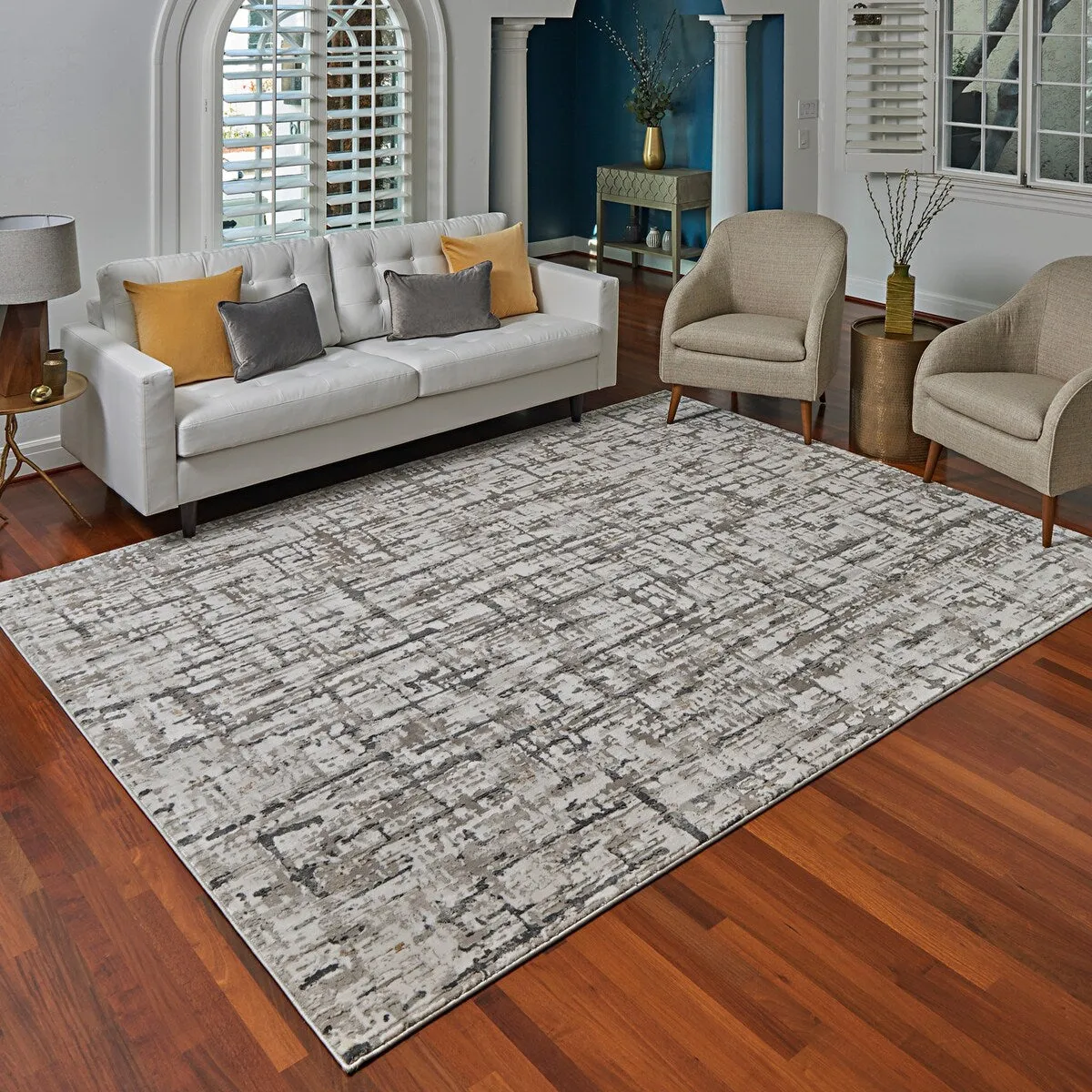 Gertmenian Quattro Lhasa Gray Polypropylene Modern Abstract Area Rug