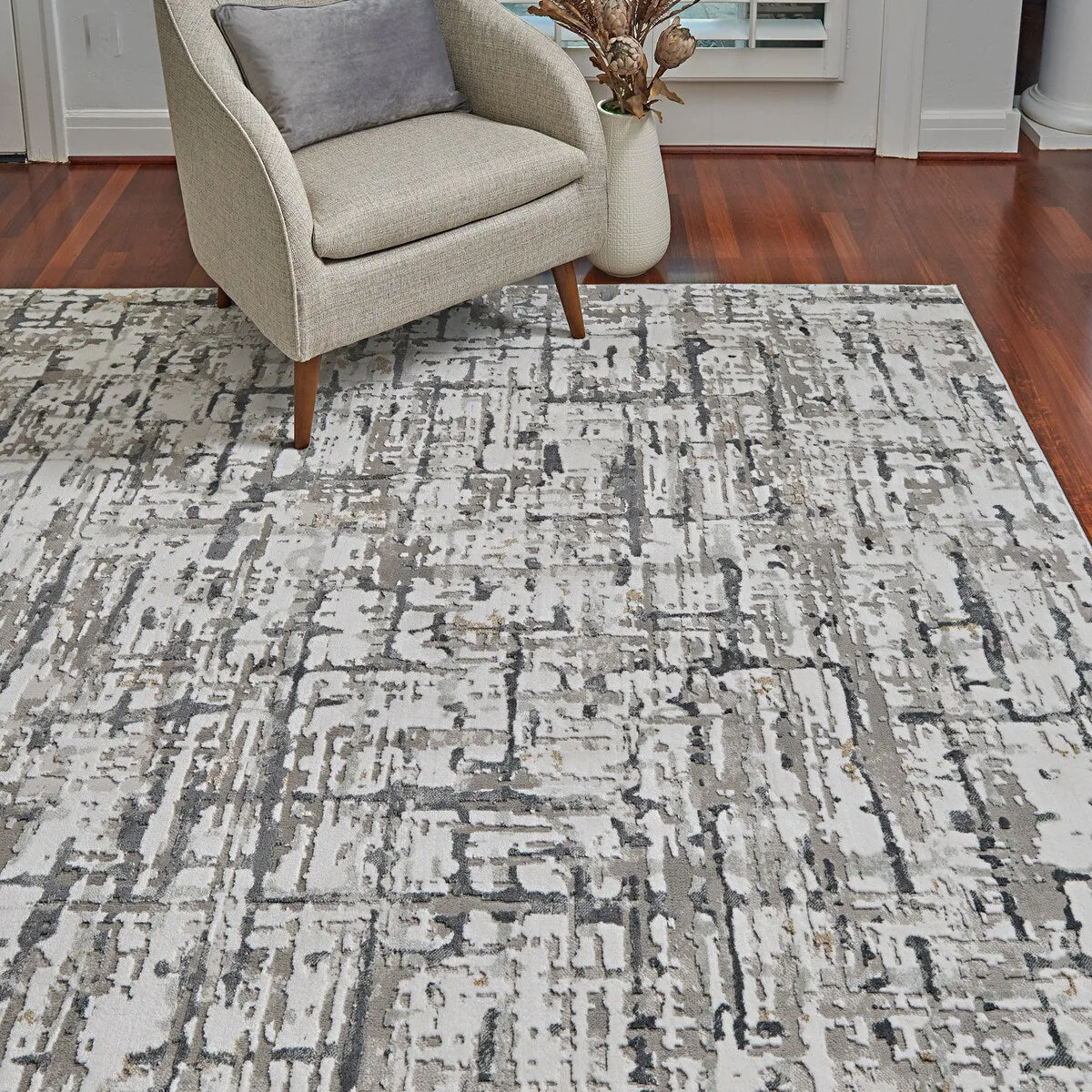 Gertmenian Quattro Lhasa Gray Polypropylene Modern Abstract Area Rug