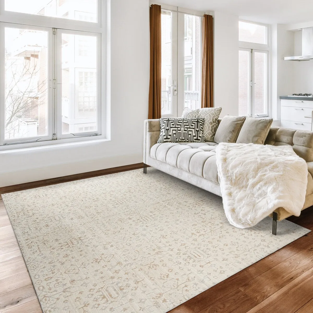 Gertmenian Sydney Light Toned Cream Ivory Moroccan Bohemian Soft Polyester Indoor Area Rug Collection