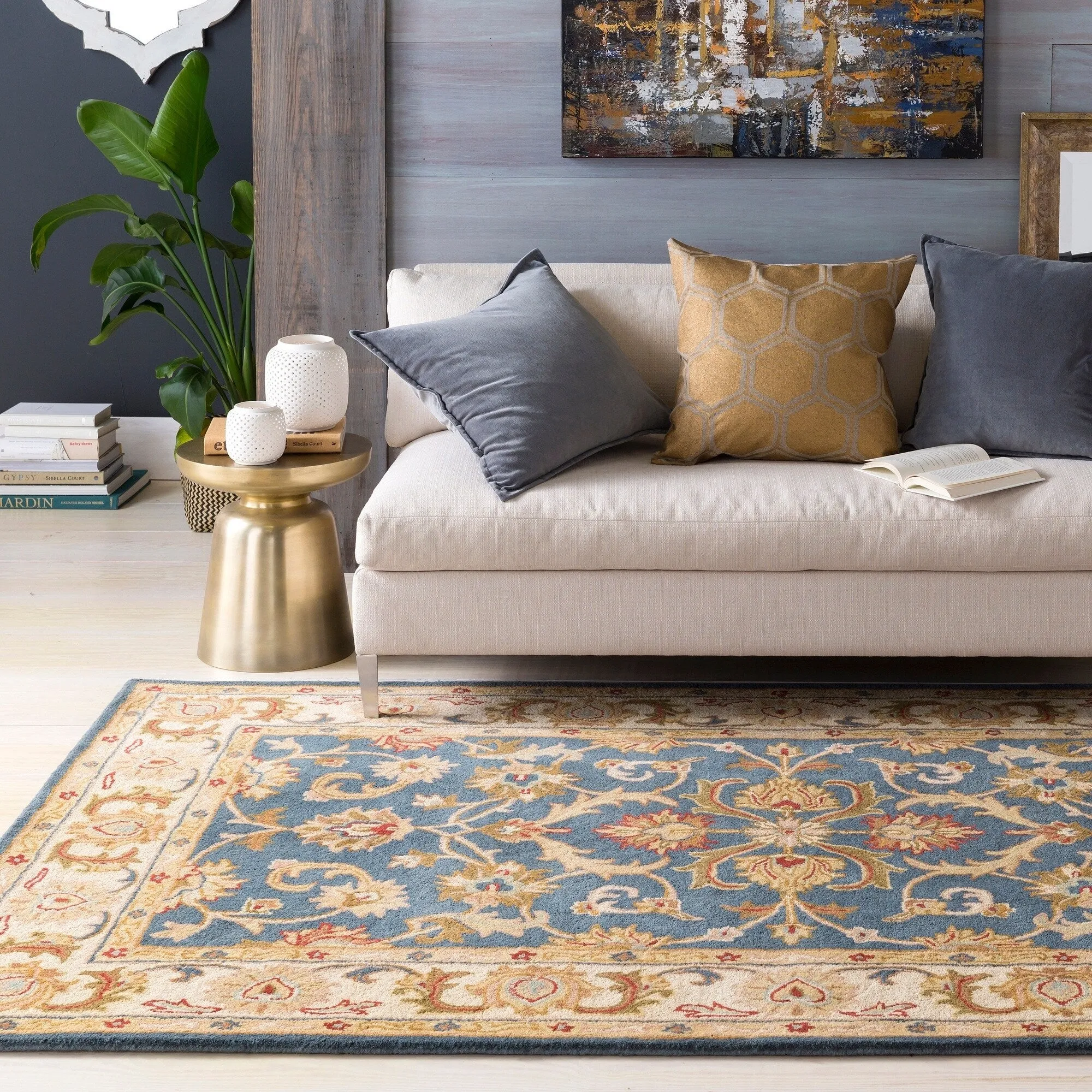 Hand-Tufted Sawyer Traditonal Bordered Wool Rug