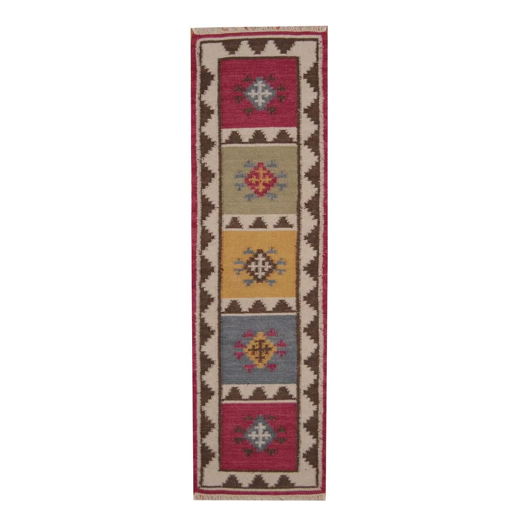 Handmade Vegetable Dye Kilim Wool Runner (India) - 2'3 x 7'10